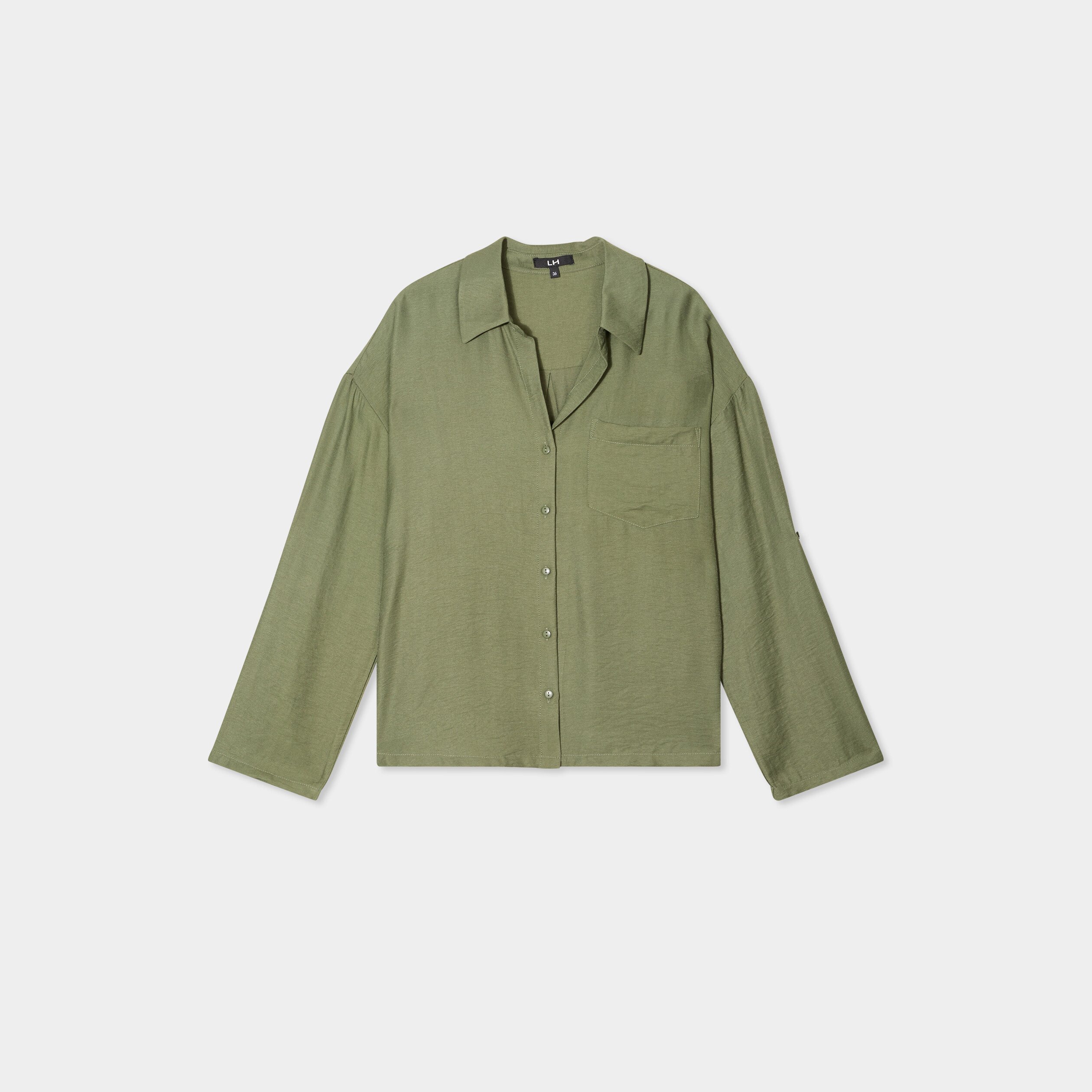 chemise manches retroussables vert kaki femme Chemise manches retroussables vert kaki femme