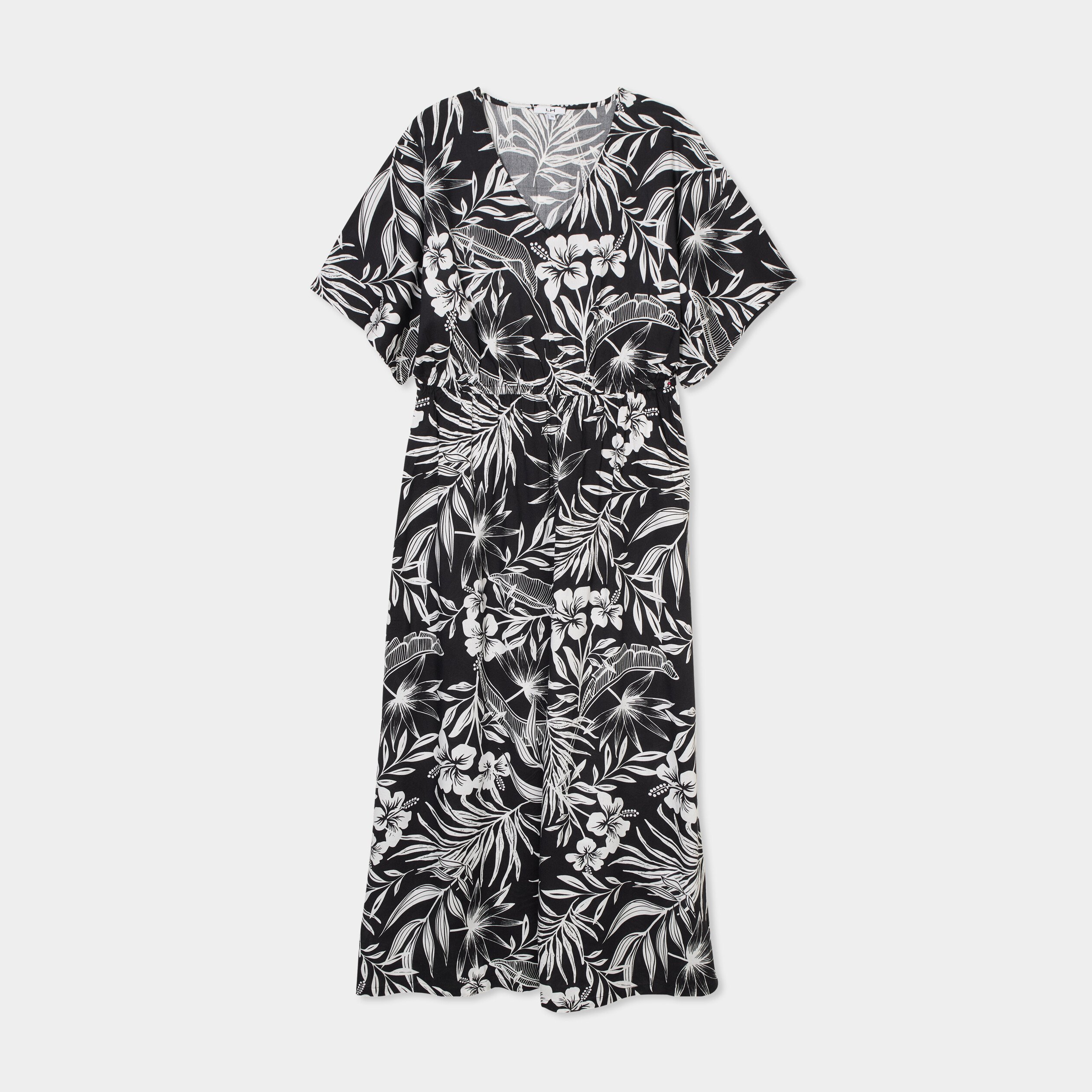 robe midi col en v manches courtes noir femme Robe midi col en V manches courtes noir femme