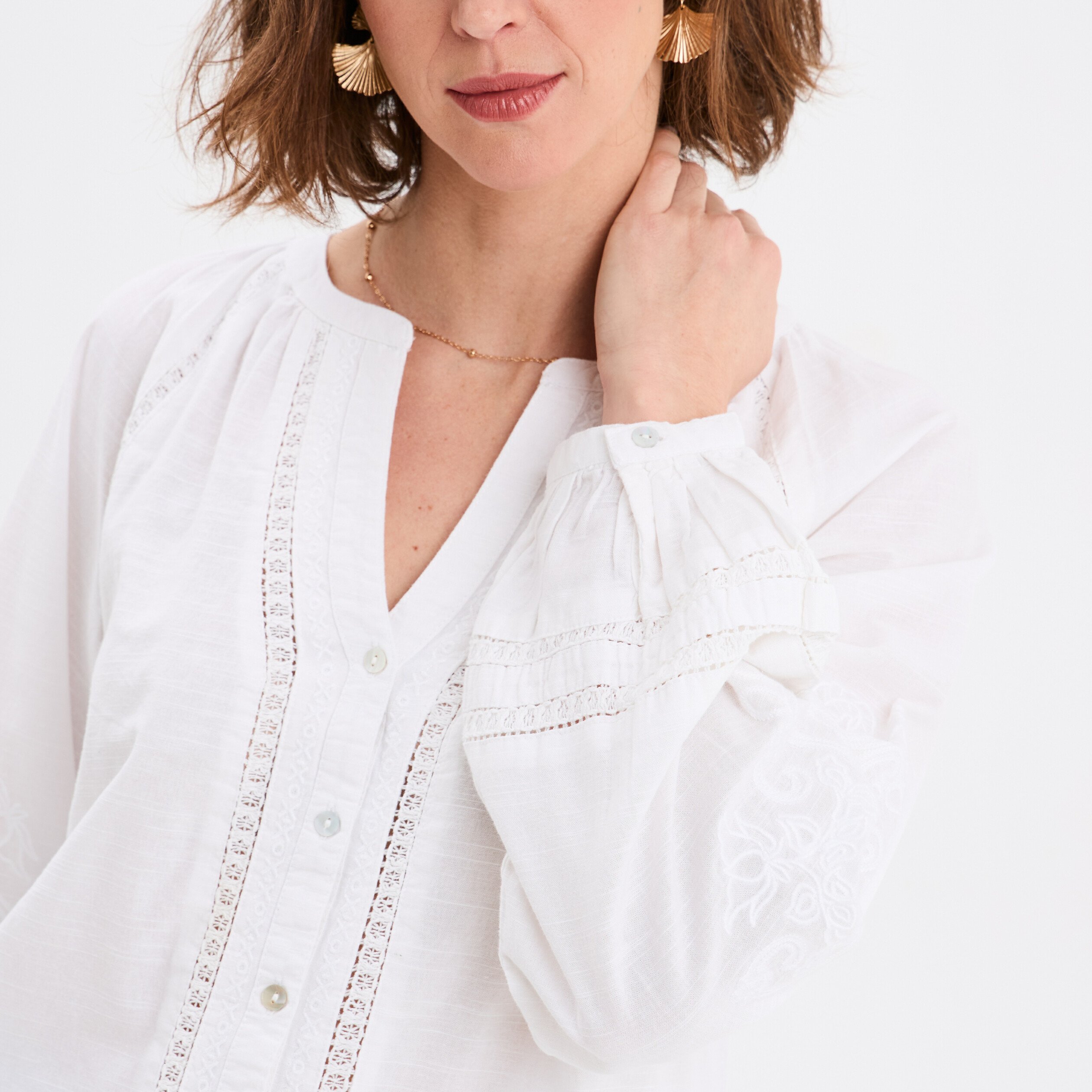 blouse manches ballons brodees blanc femme Blouse manches ballons brodées blanc femme