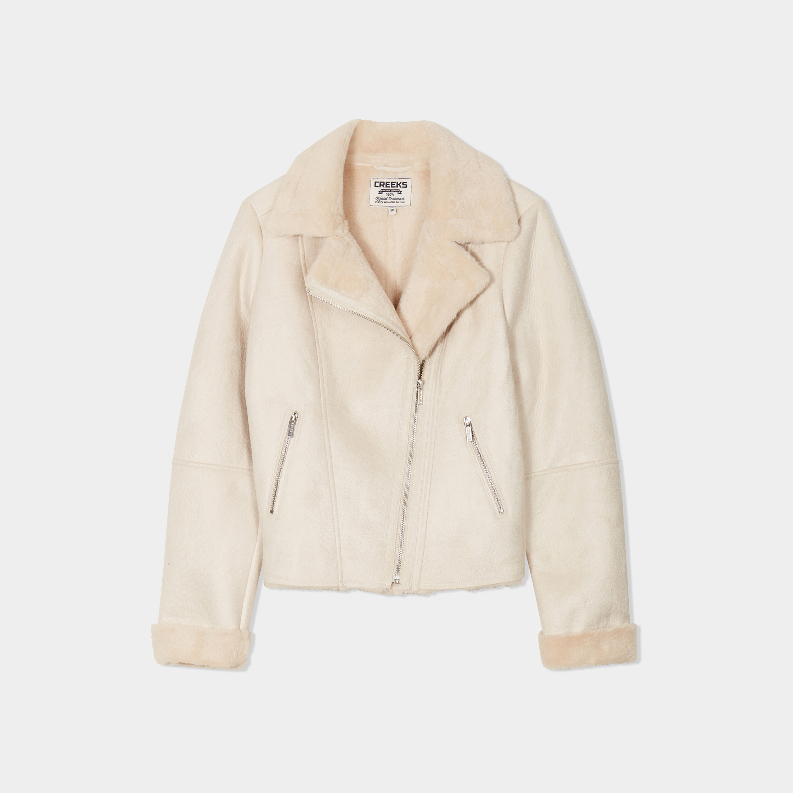 veste col aviateur zippee doublee beige femme Veste col aviateur zippée doublée beige femme