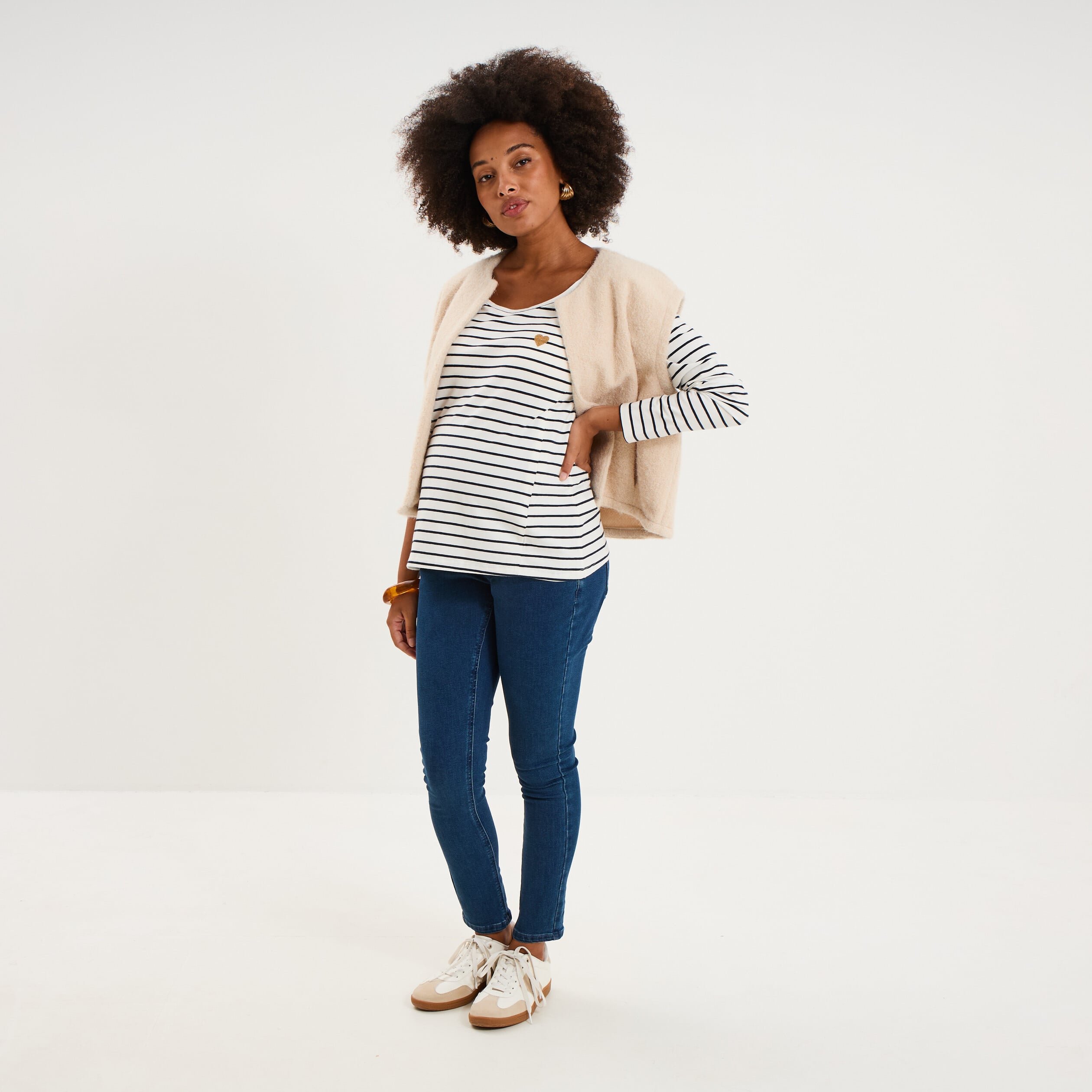 T-shirt allaitement manches longues ecru femme maternit&eacute;