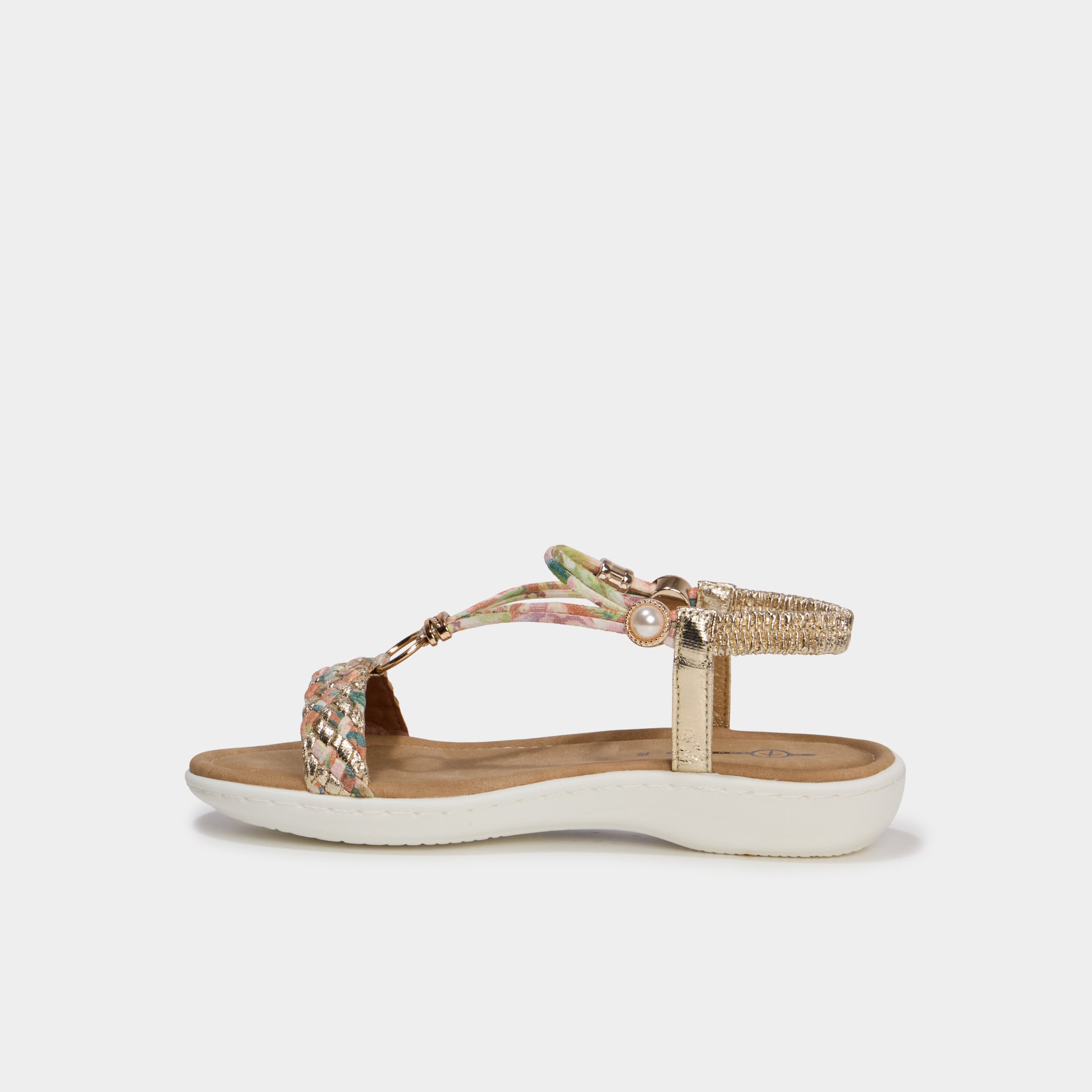 Sandales compens&eacute;es d&eacute;tails bijoux multicolore femme