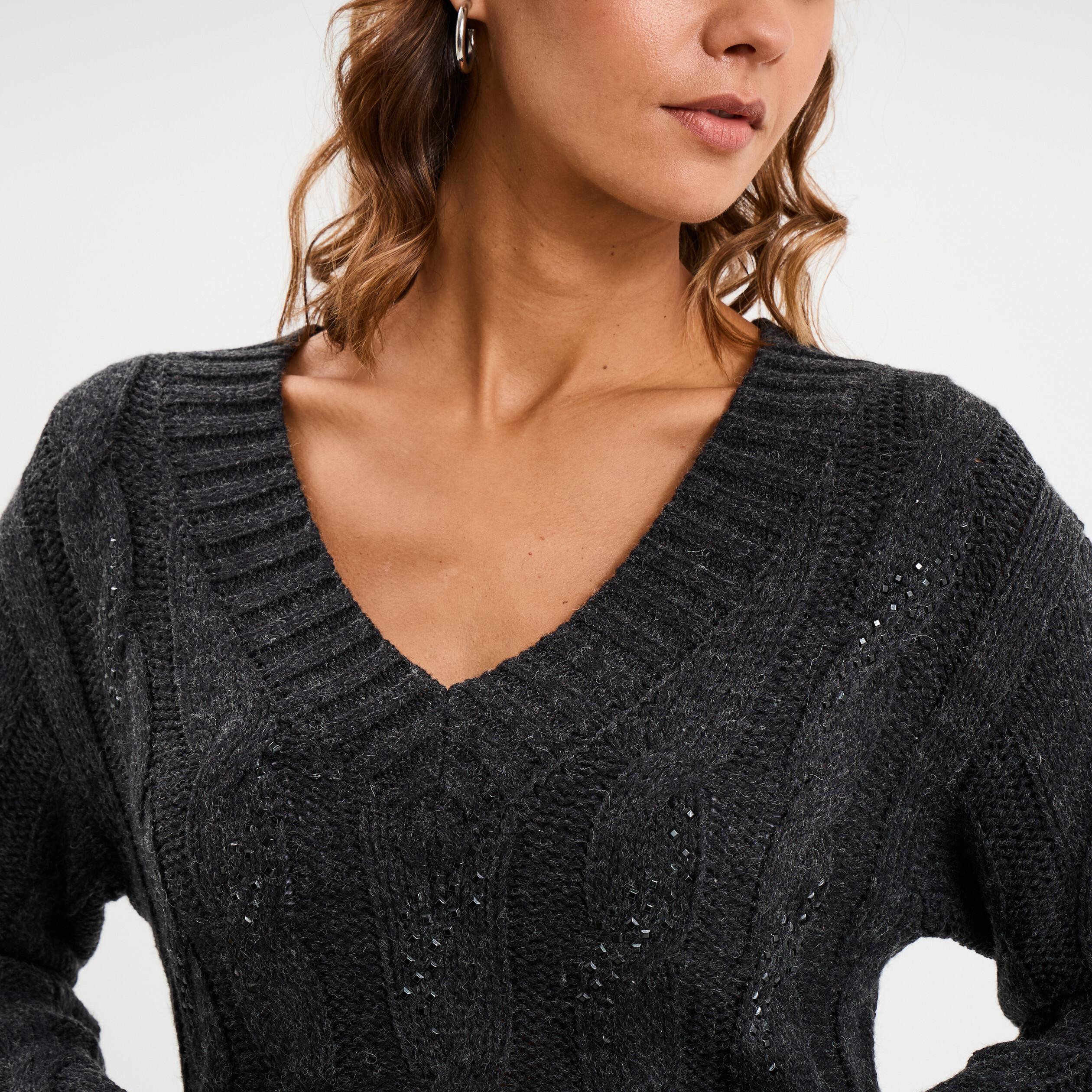 Pull Femme Halogen Noir Et Gris Taille S - Col Rond, Occasion Très Bon état