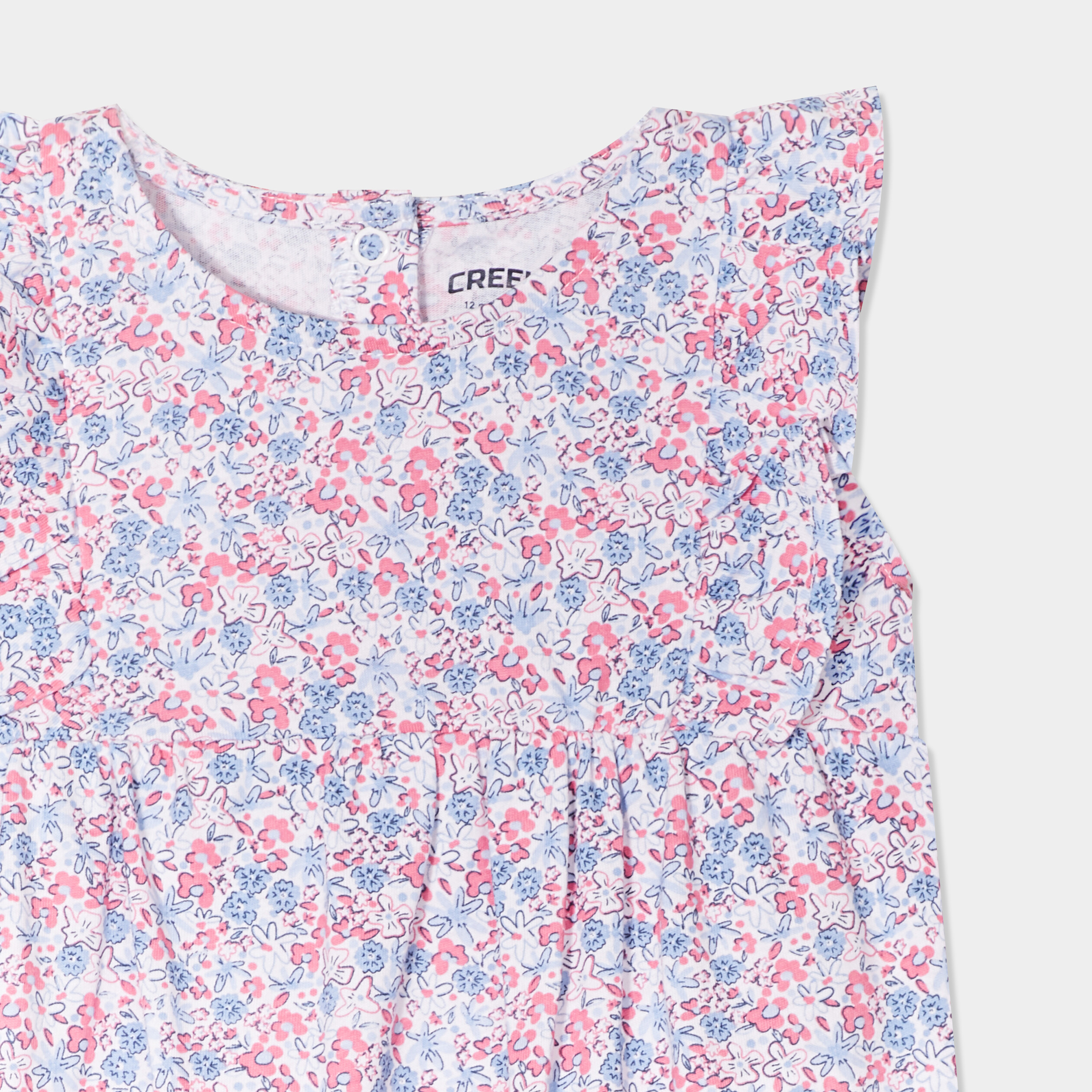 combishort manches volants coton creeks bleu bebef Combishort manches volants coton Creeks bleu bébé fille