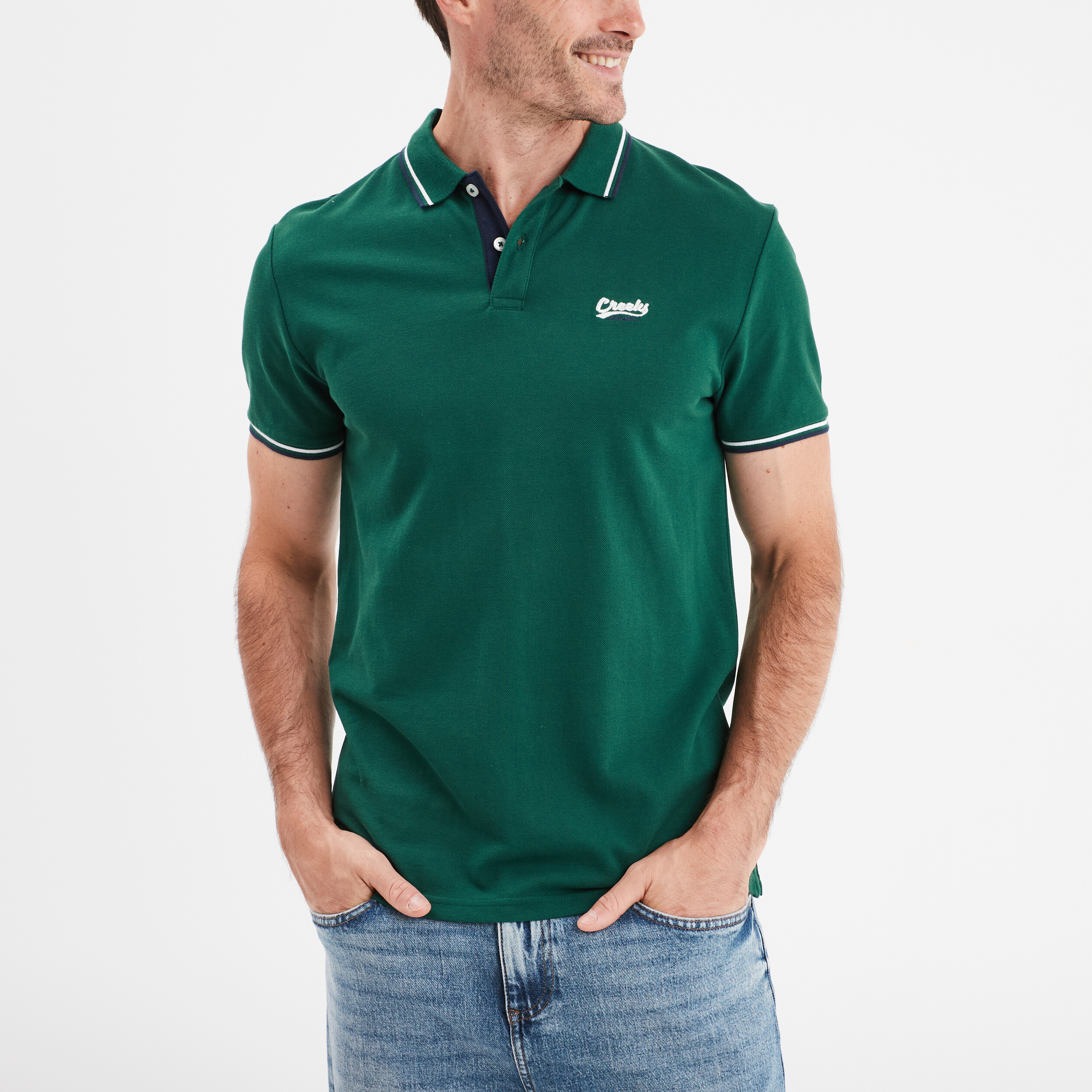 polo avec broderie poitrine coton creeks vert fonce homme Polo avec broderie poitrine coton Creeks vert foncé homme