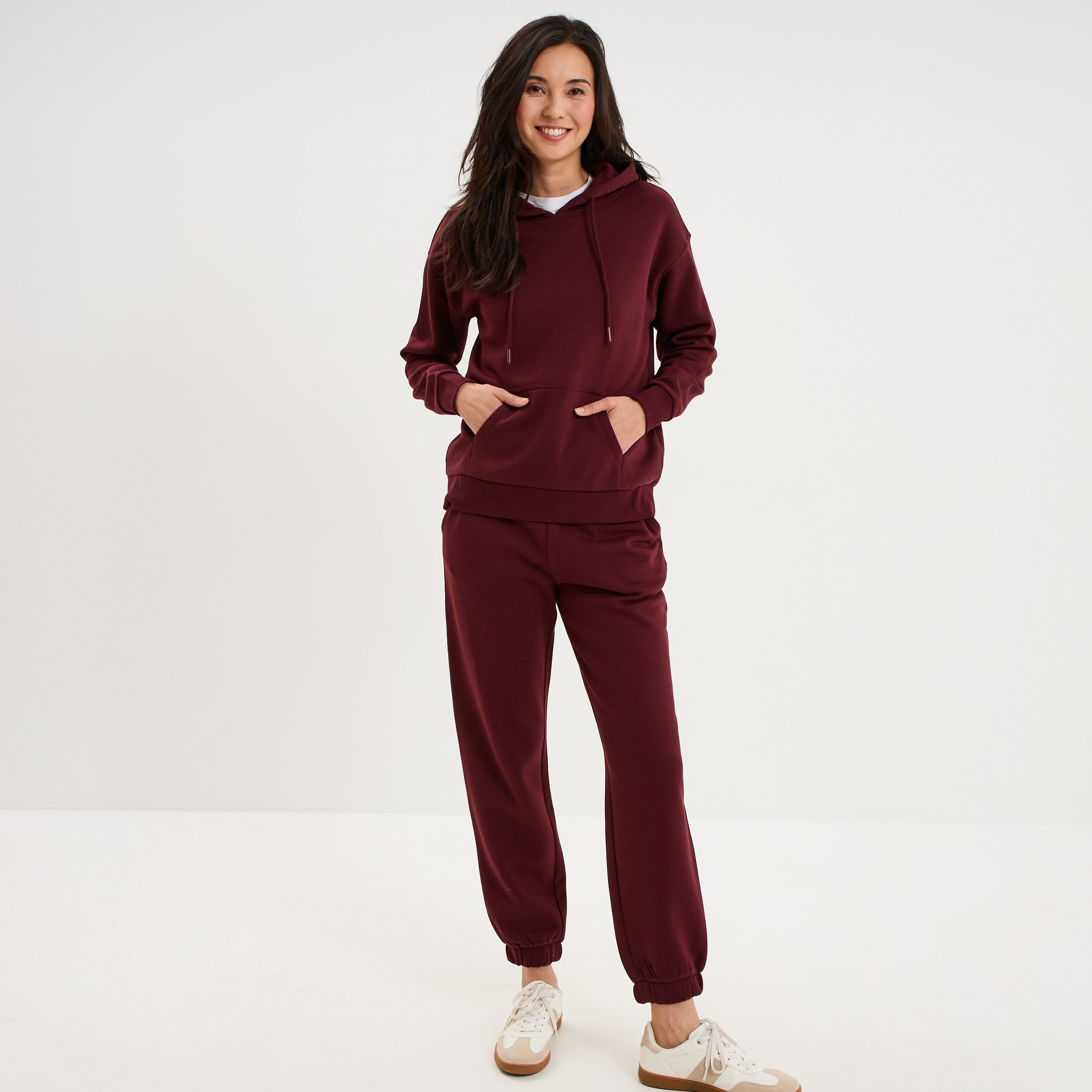 Sweat hoodie 1 poche &agrave; capuche violet fonc&eacute; femme