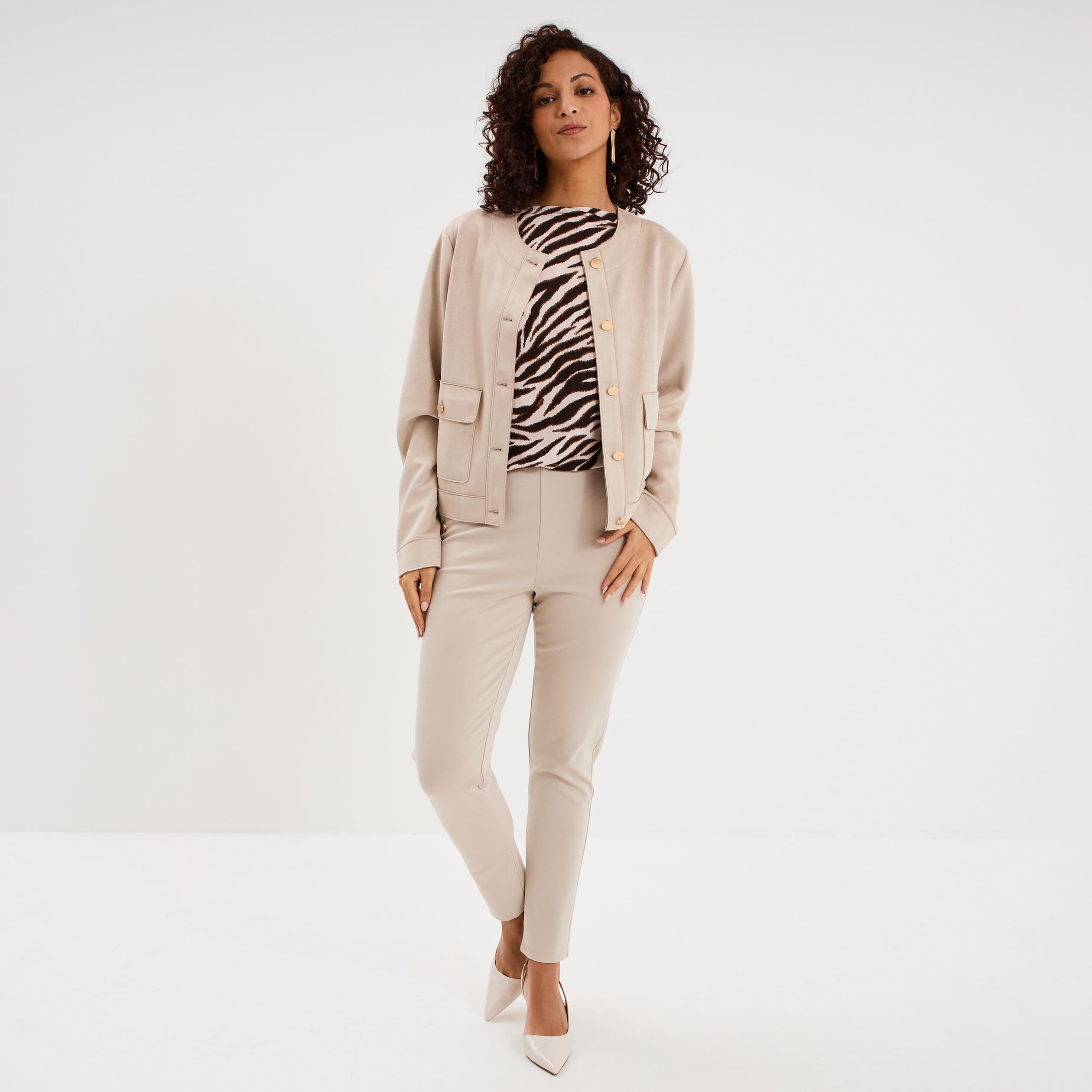 Leggings &agrave; boutons pont beige femme