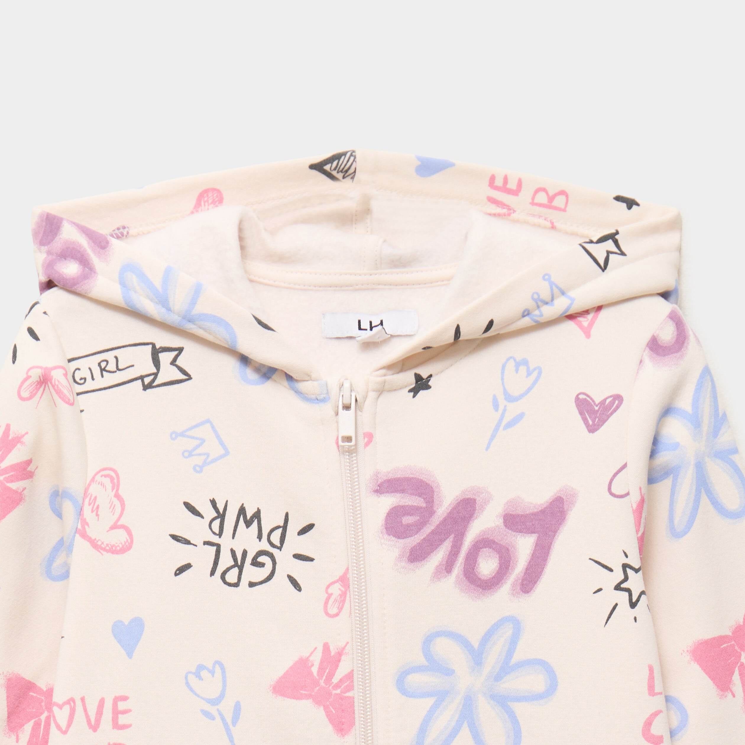 Sweat zipp&eacute; &agrave; capuche beige fille