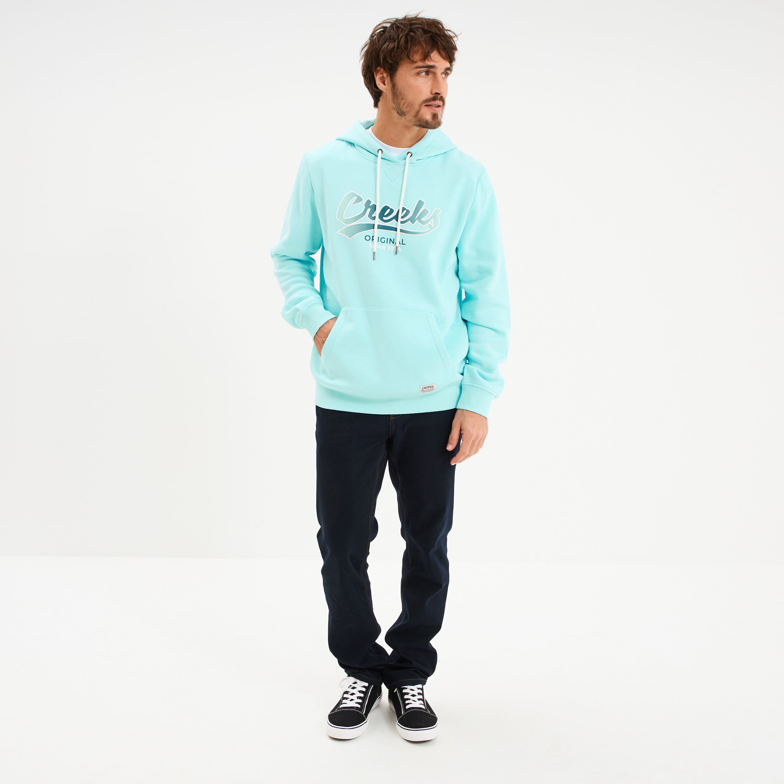 Sweat hoodie en molleton bleu turquoise homme