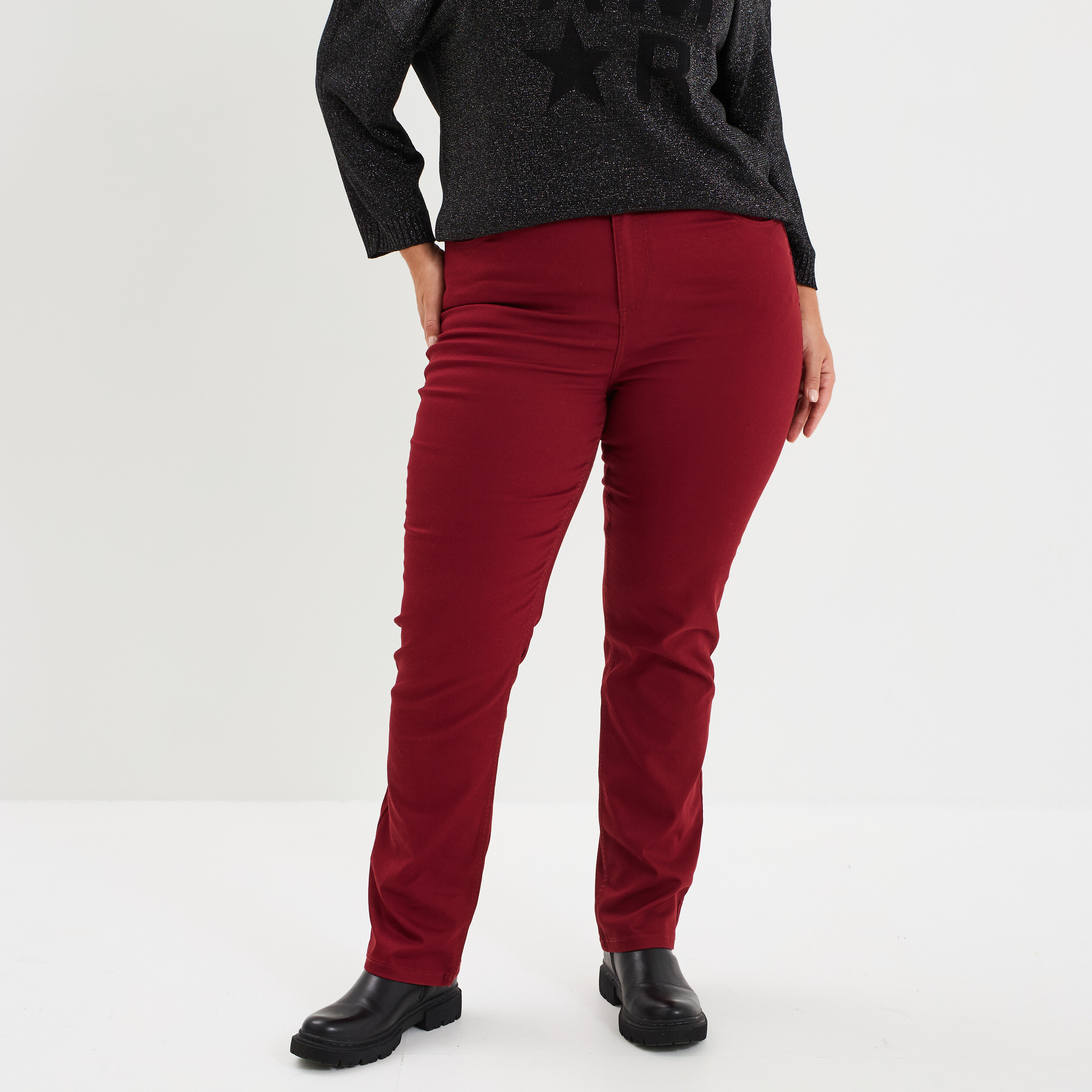 pantalon straight taille haute modavista bordeaux femmegt Pantalon straight taille haute Modavista bordeaux femme grande taille