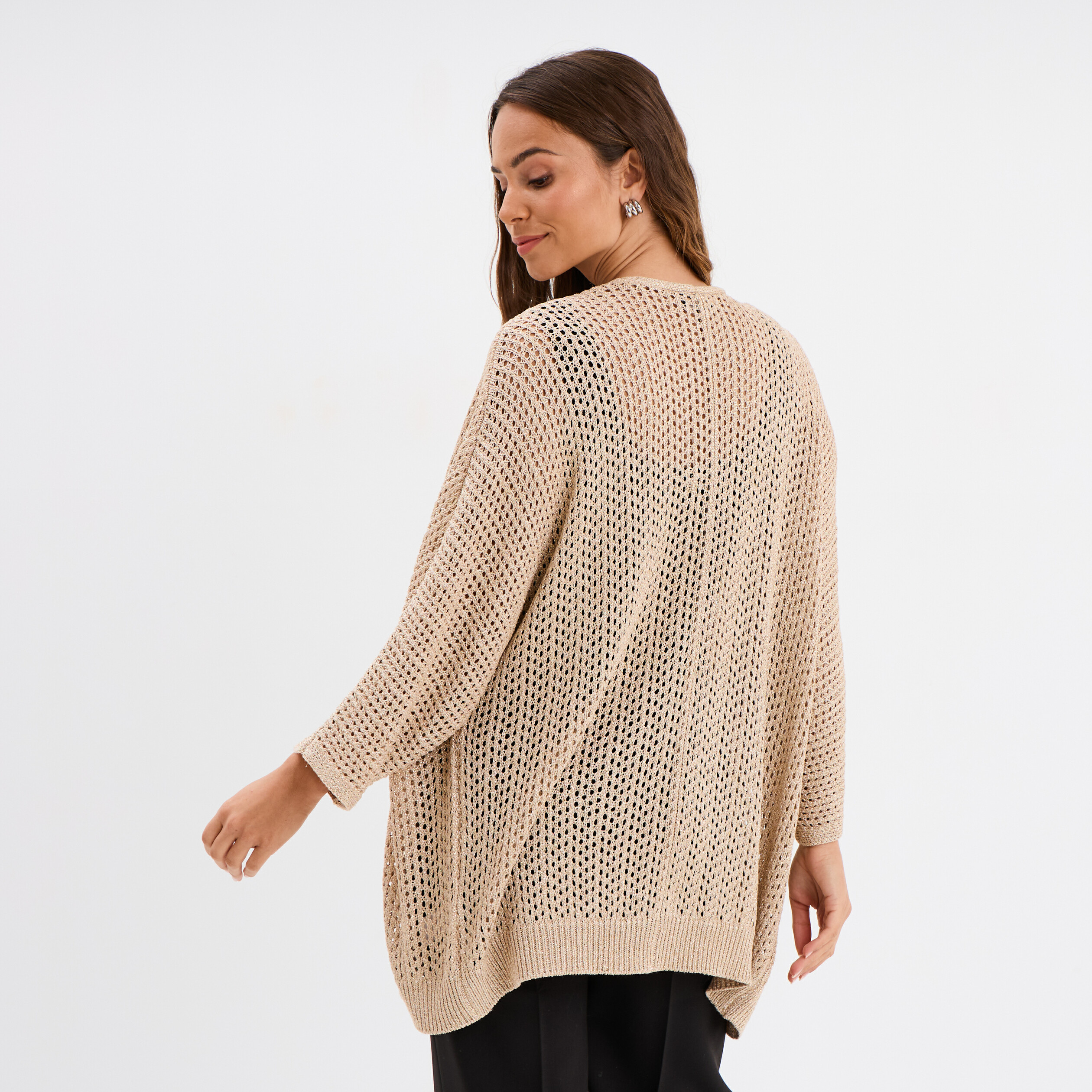 gilet oversize chauve souris mi long jaune or femme Gilet oversize chauve-souris mi-long jaune or femme