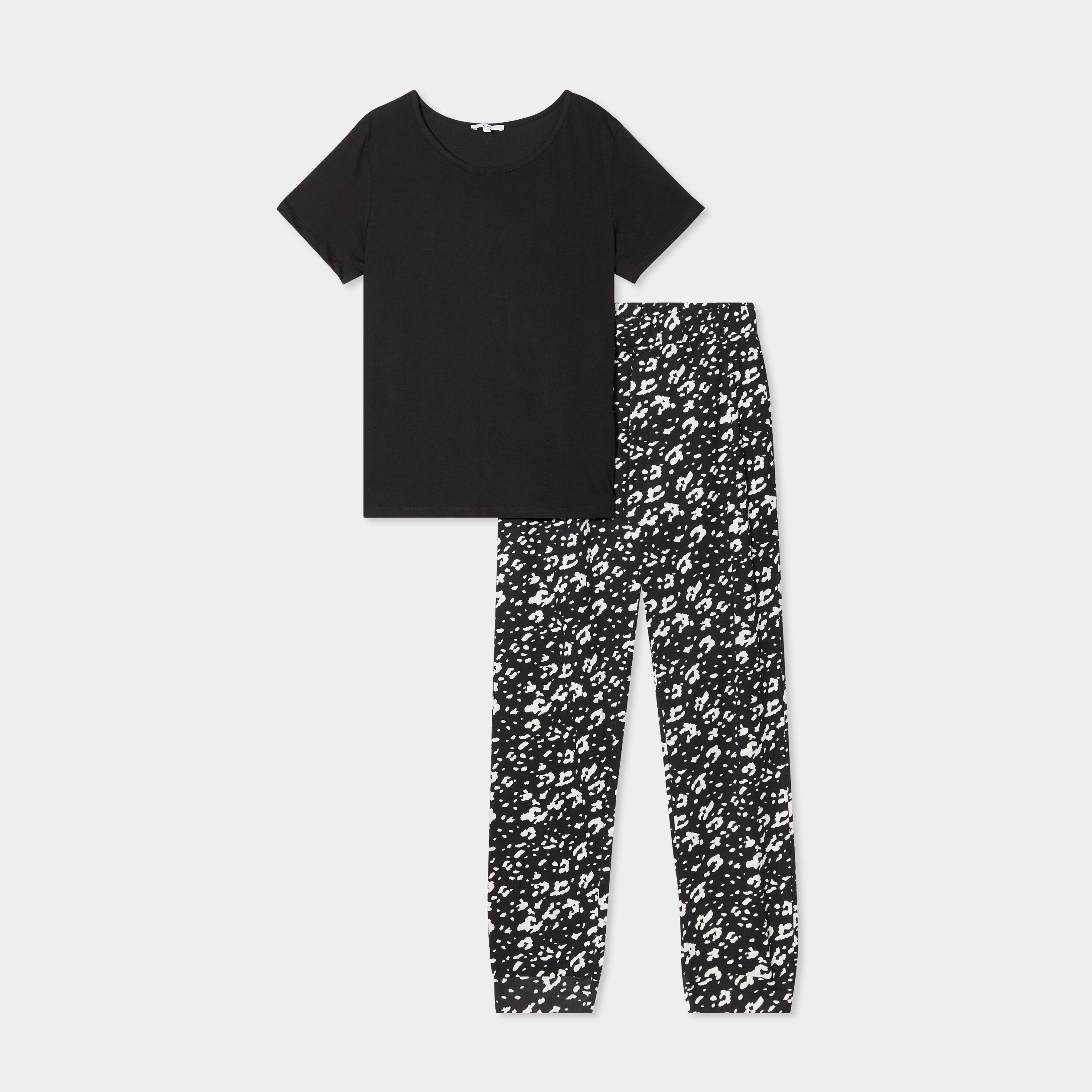 ensemble pyjama pantalon t shirt coton noir femme Ensemble pyjama pantalon t-shirt coton noir femme