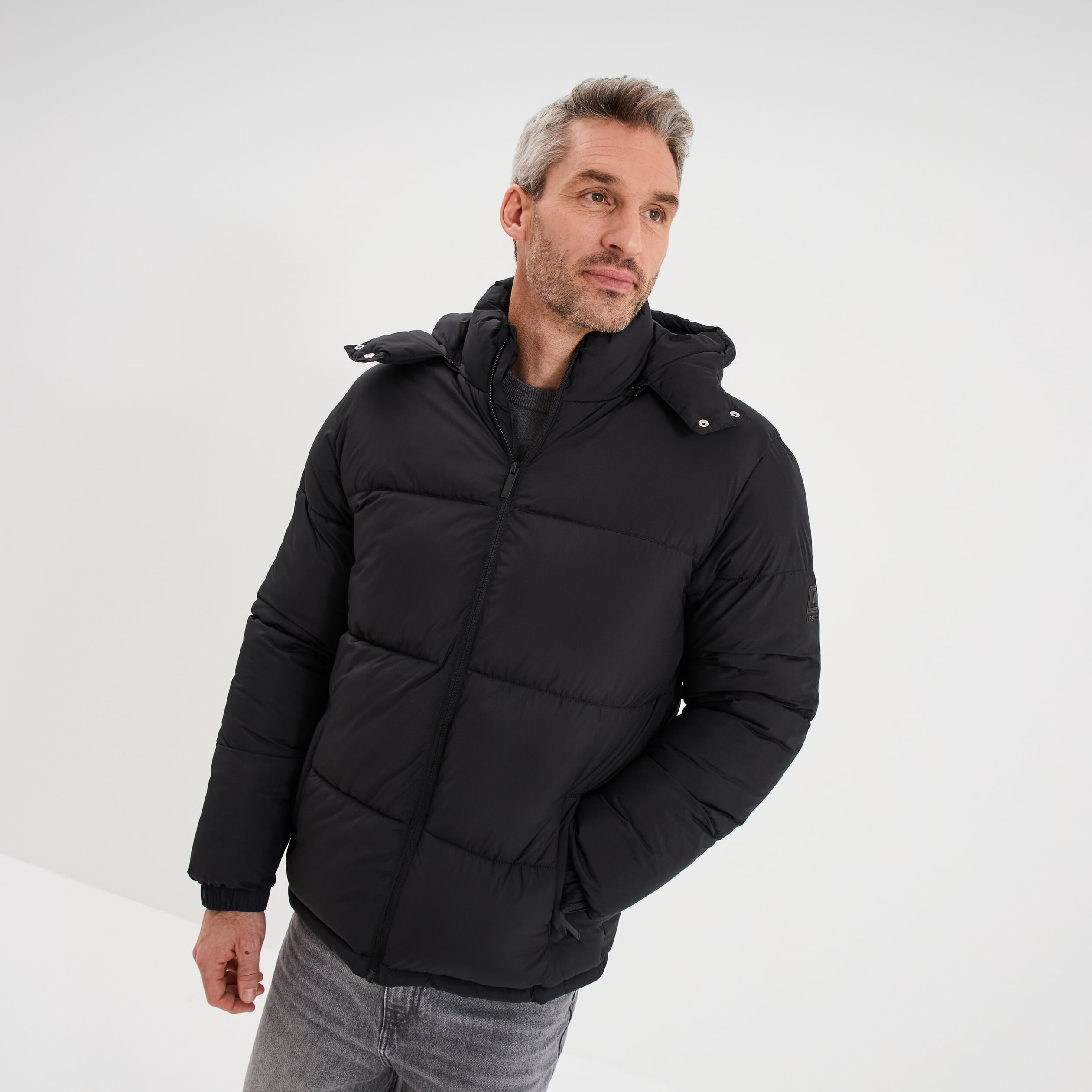 Doudoune d&eacute;perlante &agrave; capuche amovible noir homme