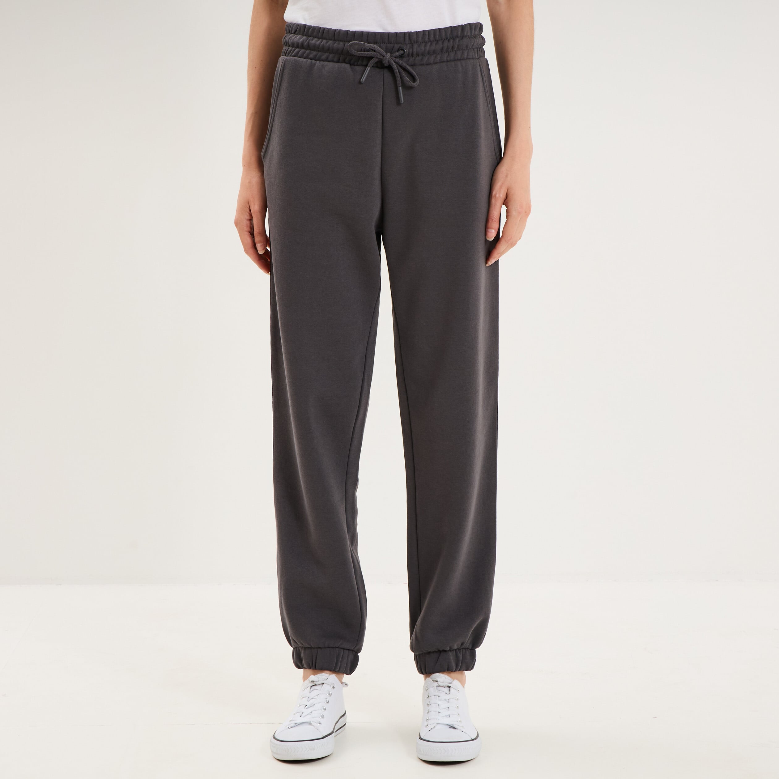 Pantalon de jogging molletonn&eacute; gris fonc&eacute; femme