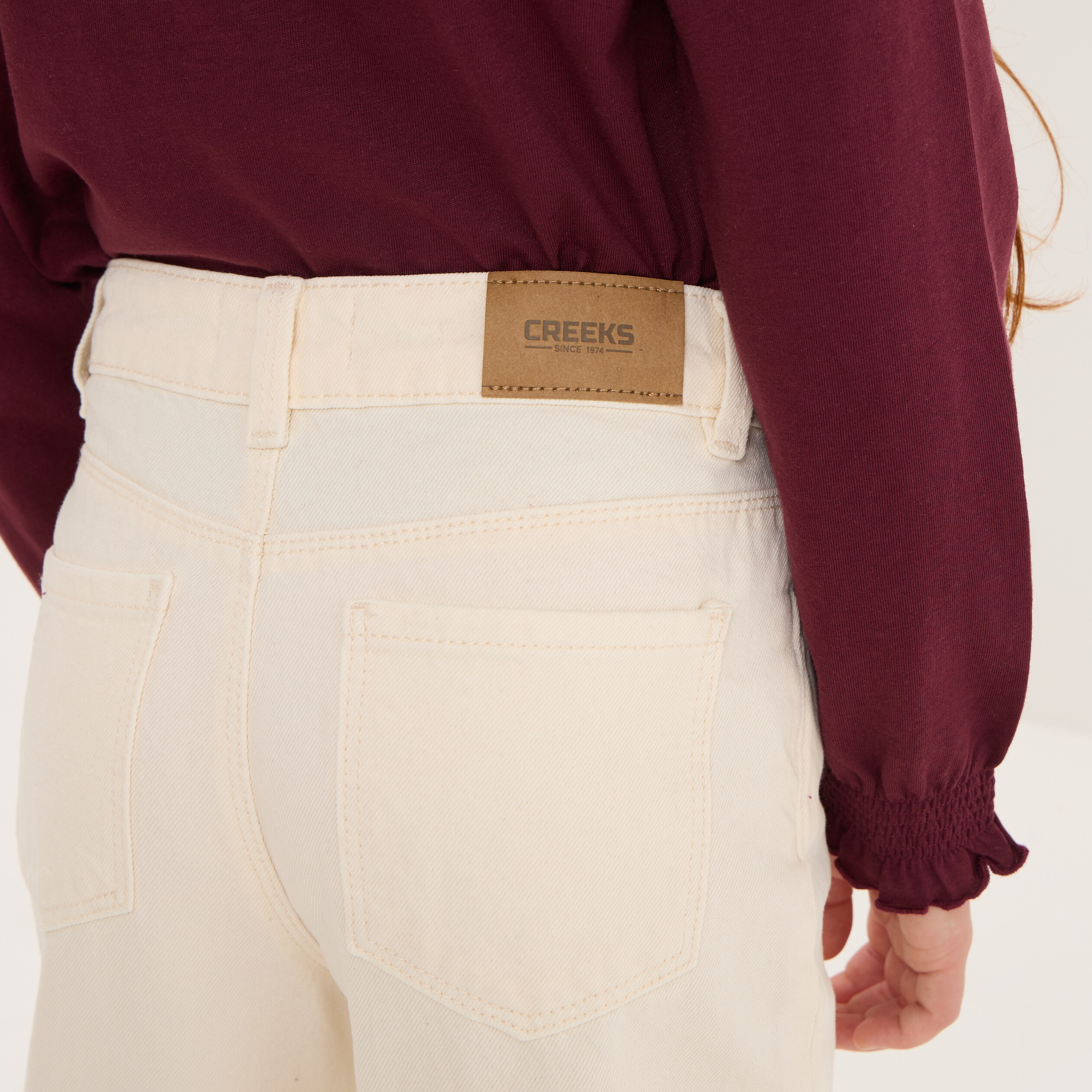 Pantalon large 5 poches coton Creeks creme fille