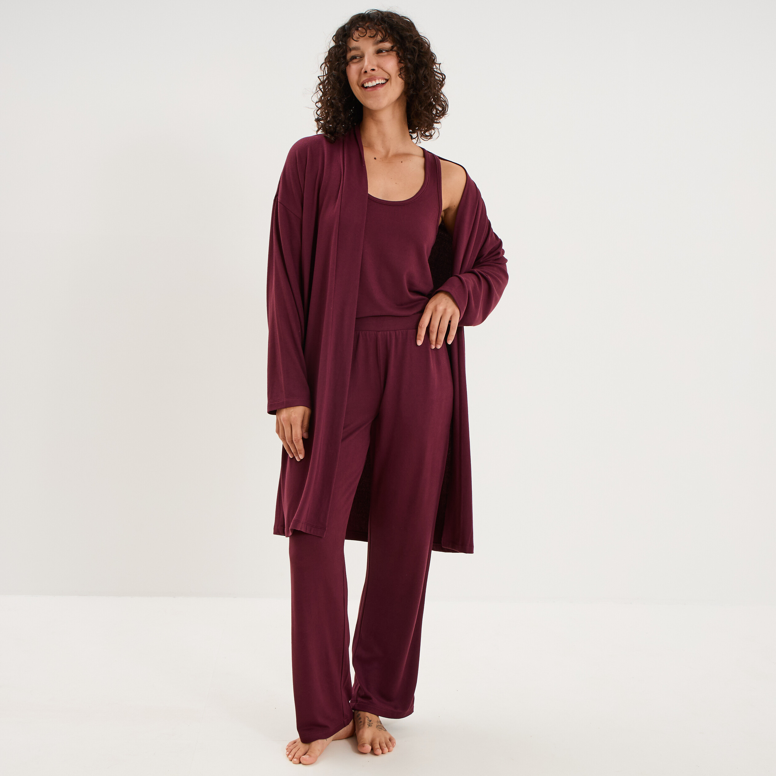 Ensemble pyjama 3 pi&egrave;ces prune femme
