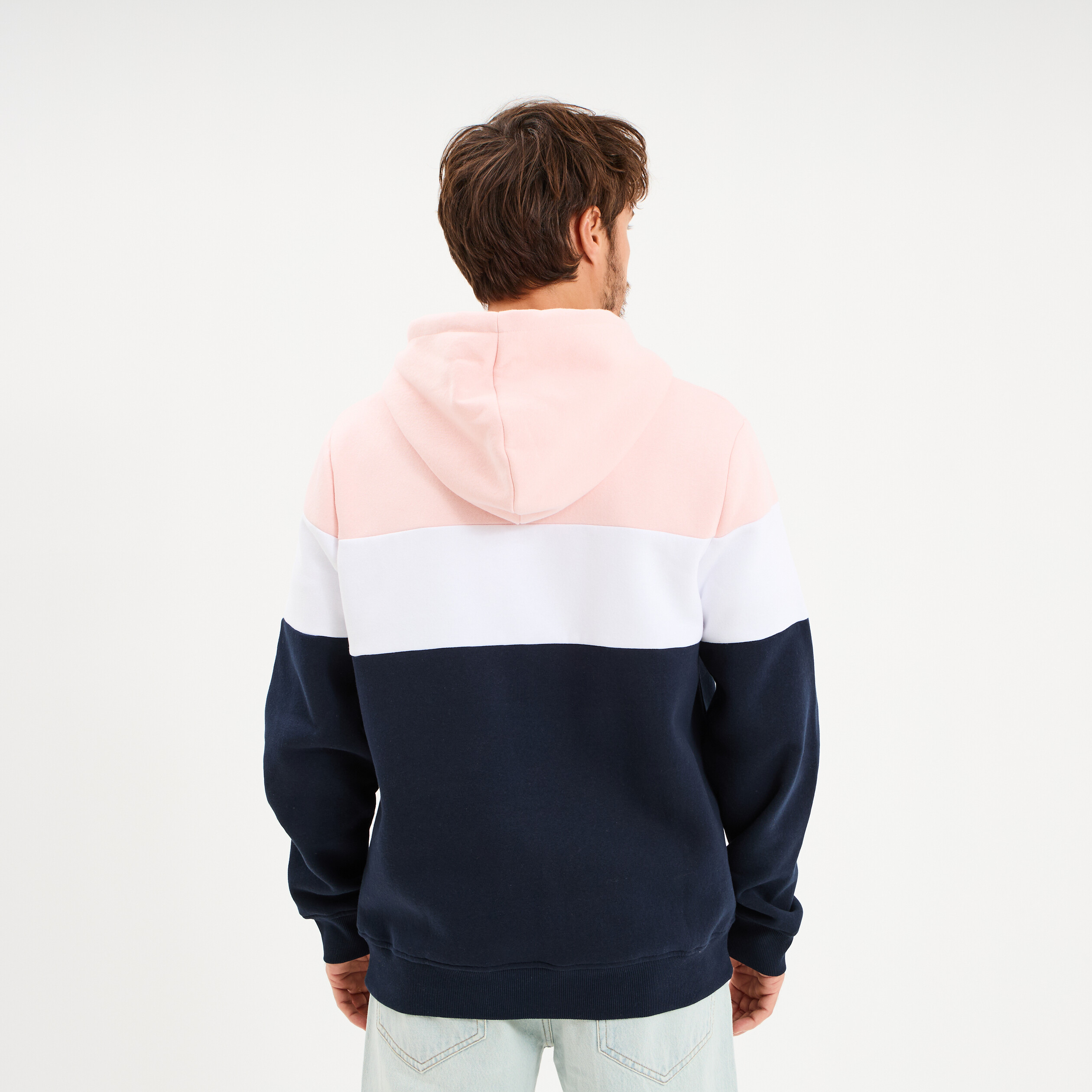 Sweat hoodie en molleton 1 poche rose pastel homme