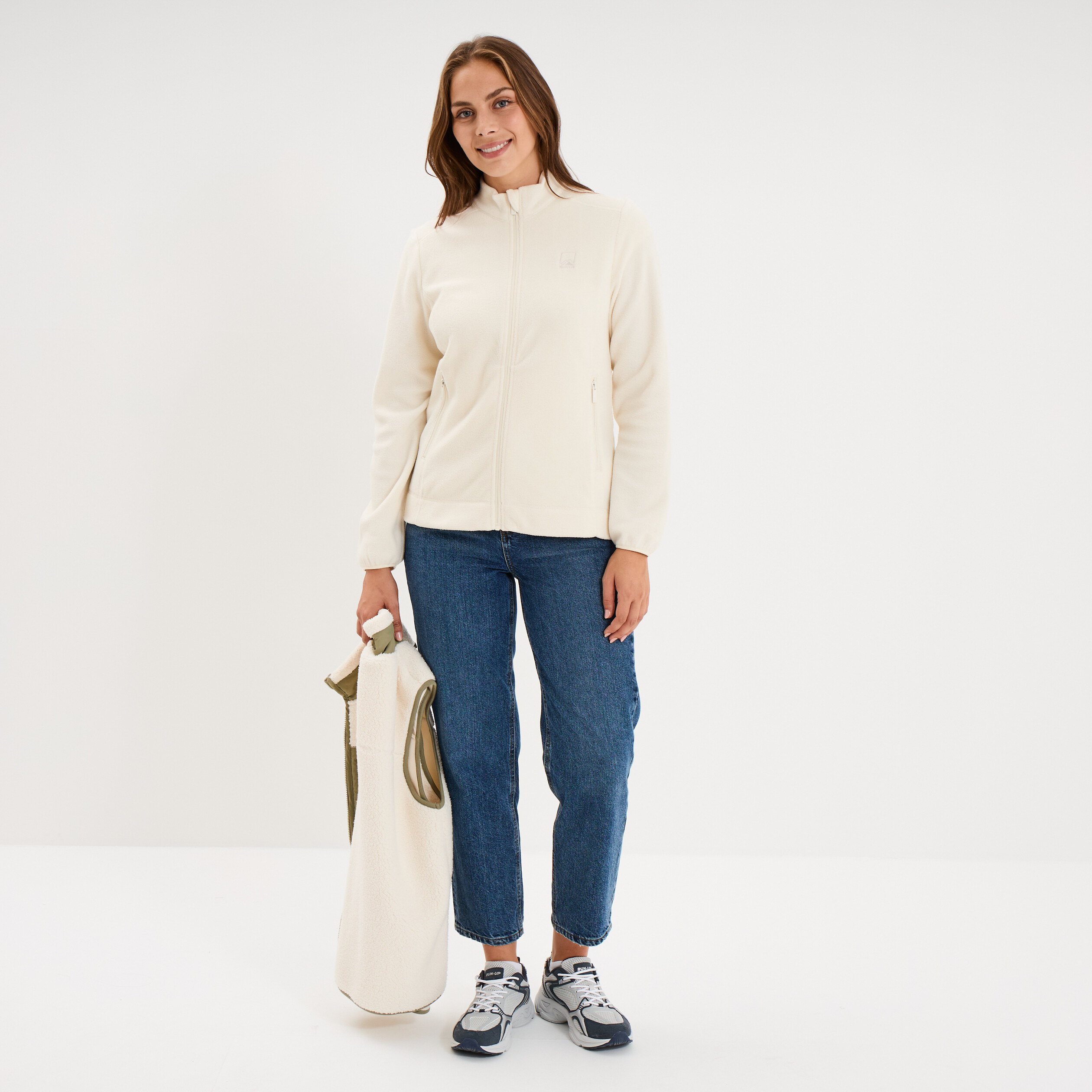 Gilet polaire zipp&eacute; manches longues blanc femme