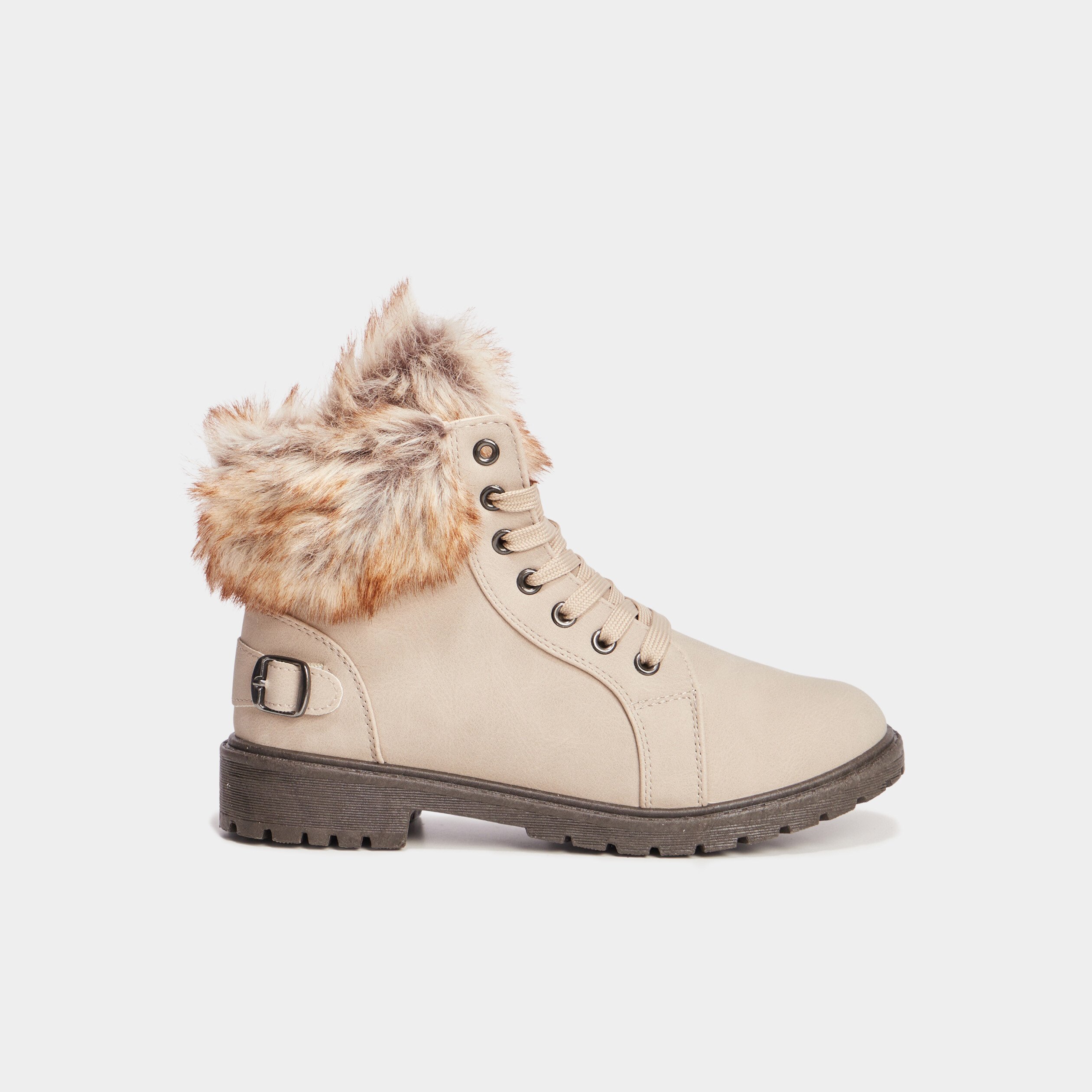 Bottines avec fausse fourrure ivoire femme