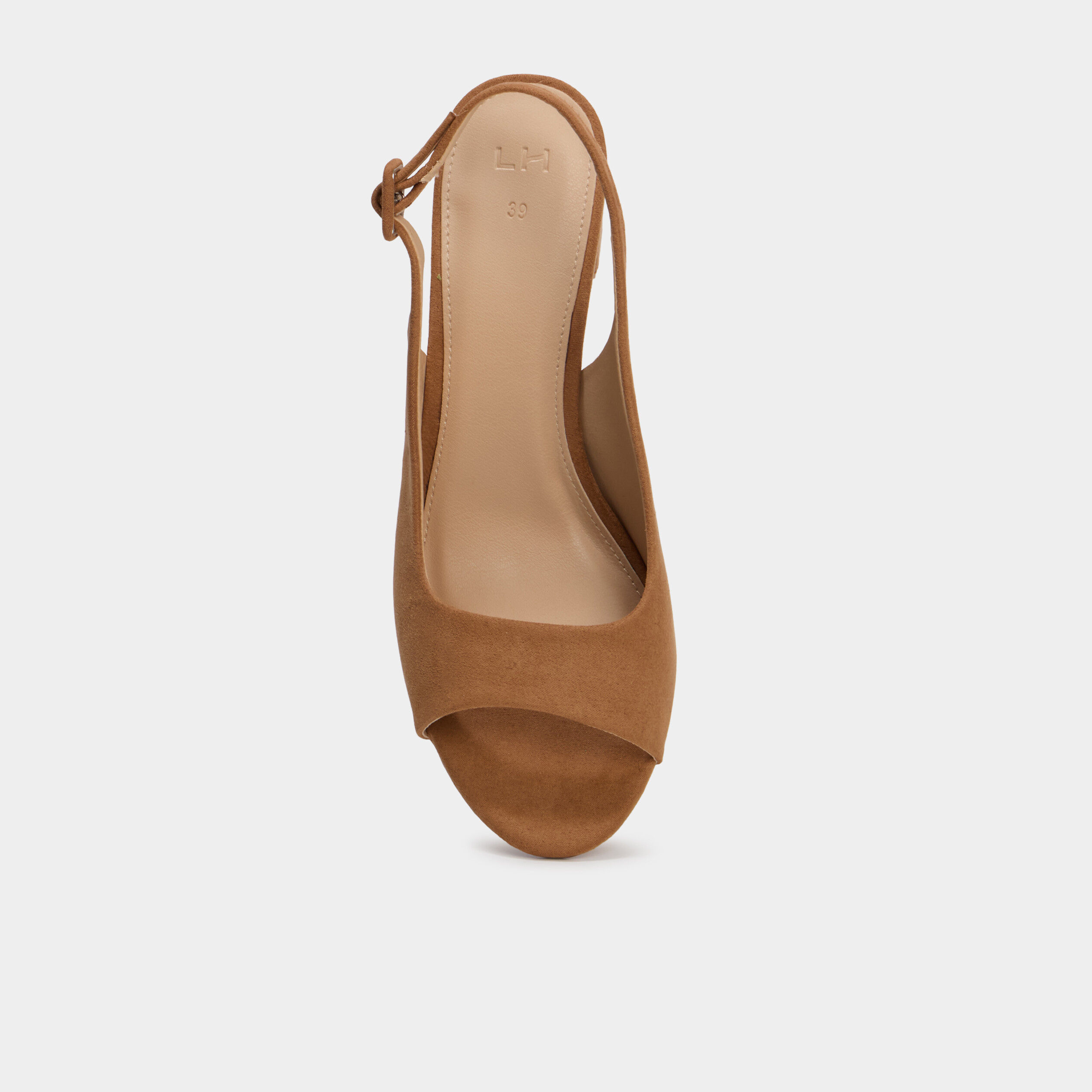 Sandales slingback su&eacute;dine bouts ouverts marron femme