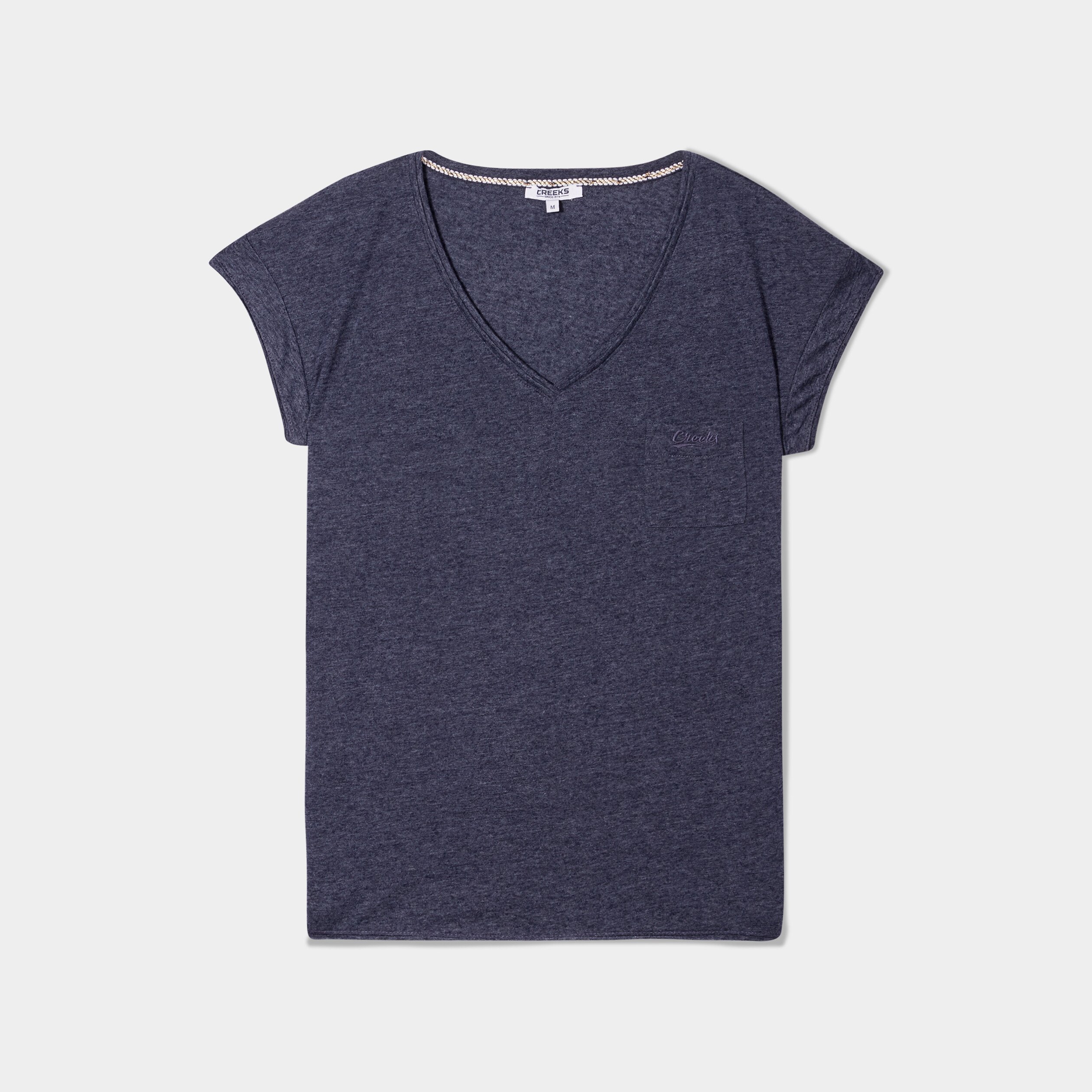 t shirt col v poche poitrine creeks bleu marine femme T-shirt col v poche poitrine Creeks bleu marine femme