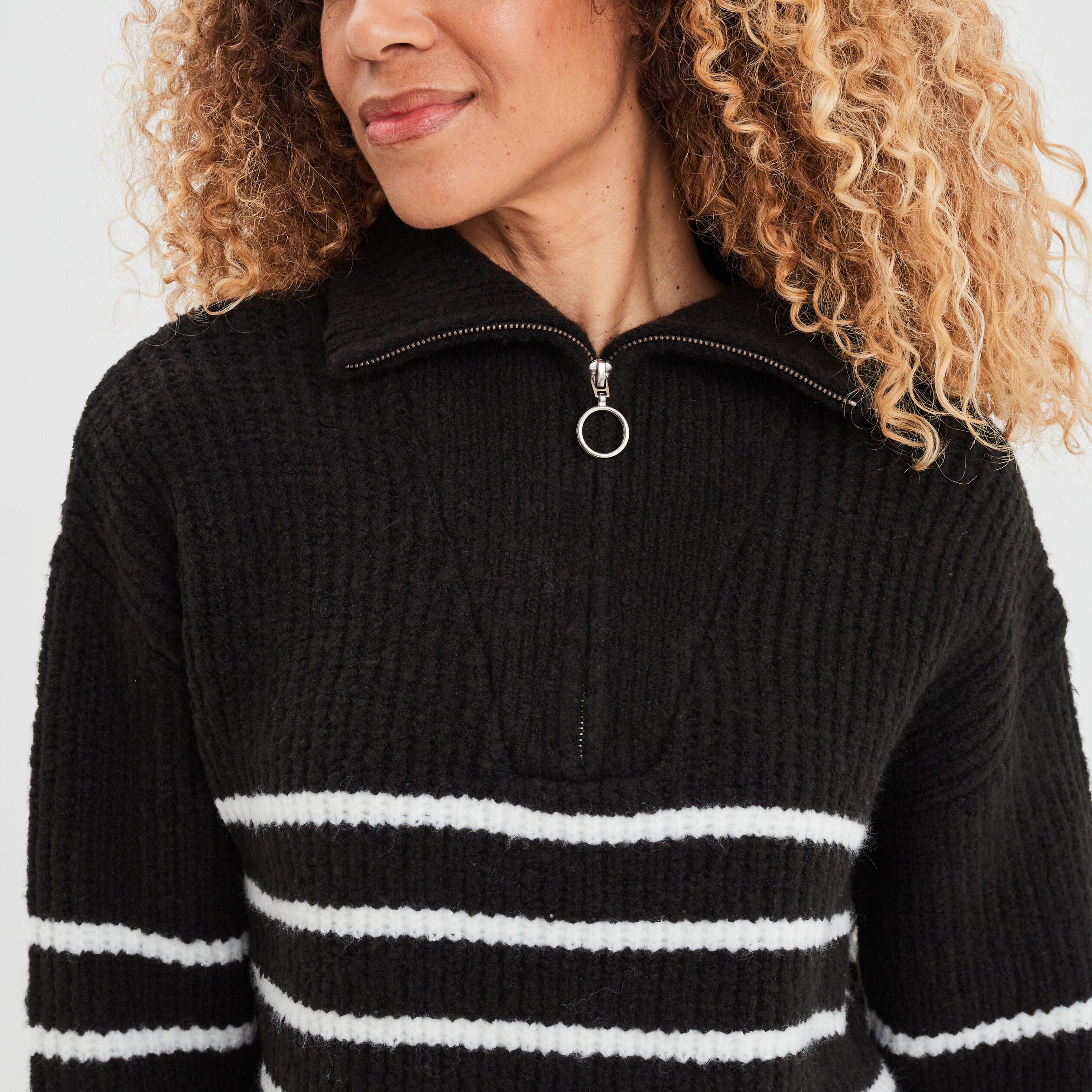 Pull col camionneur zippé ecru femme