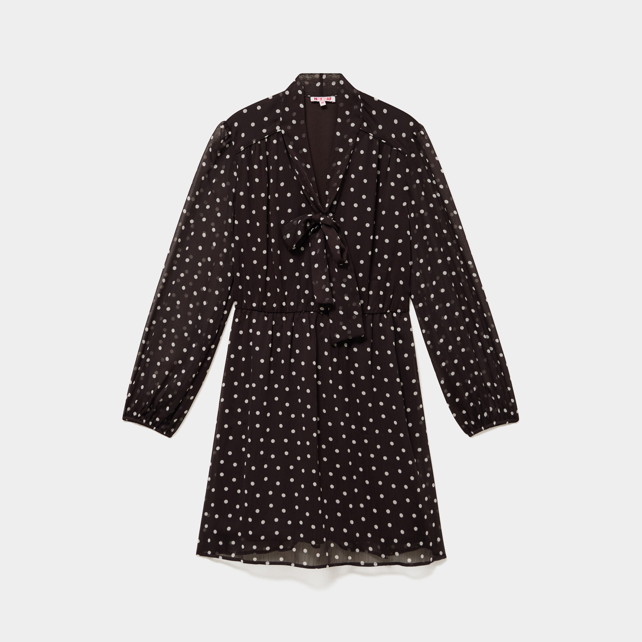 Robe courte lavalli&egrave;re manches longues marron chocolat femme
