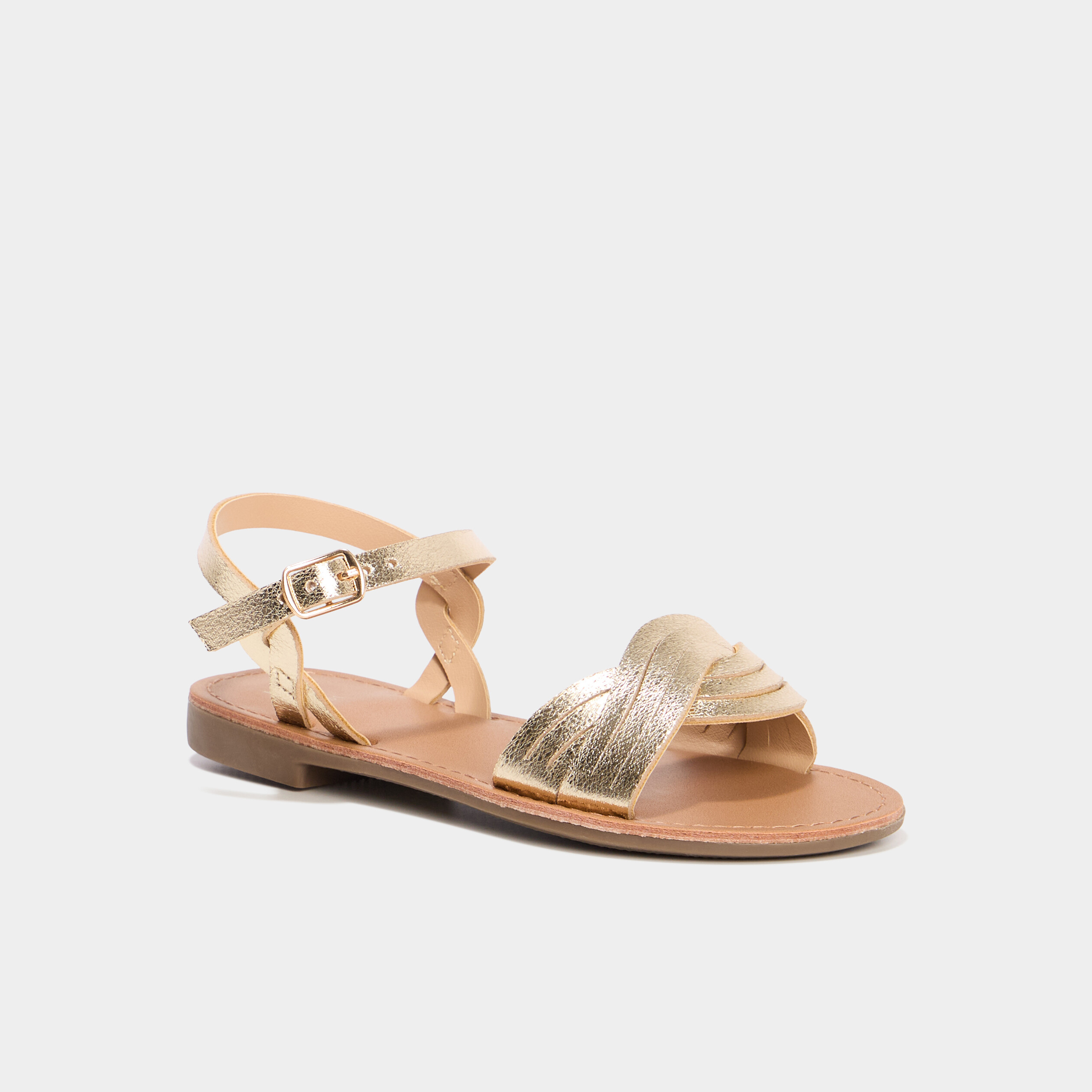 sandales tressees plates jaune or fille Sandales tressées plates jaune or fille