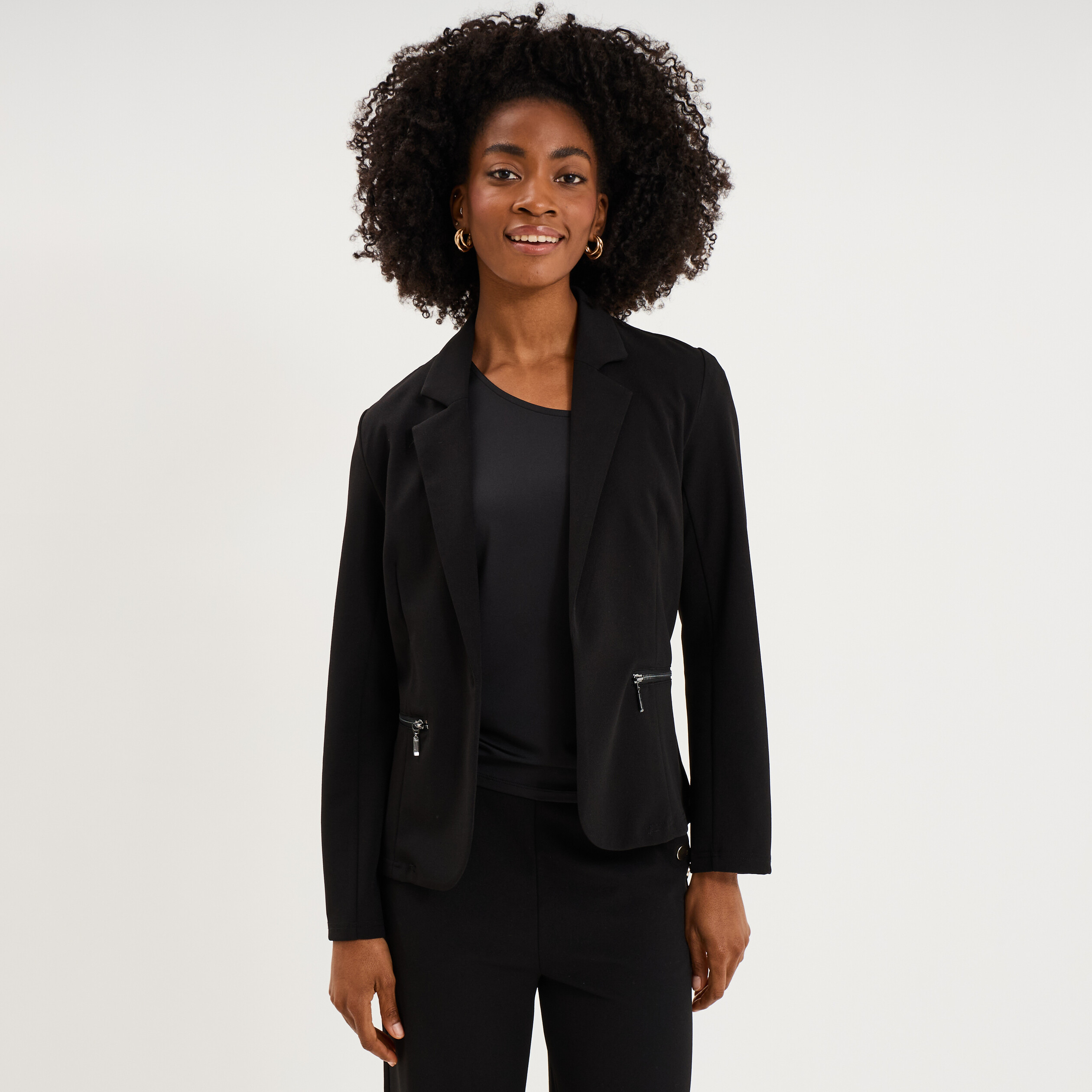 Blazer poches zipp&eacute;es manches longues noir femme