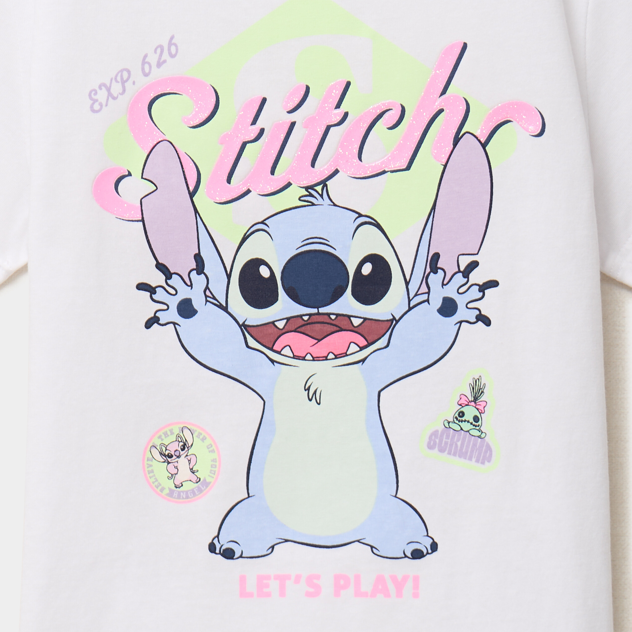 T-shirt manches courtes coton Stitch blanc fille
