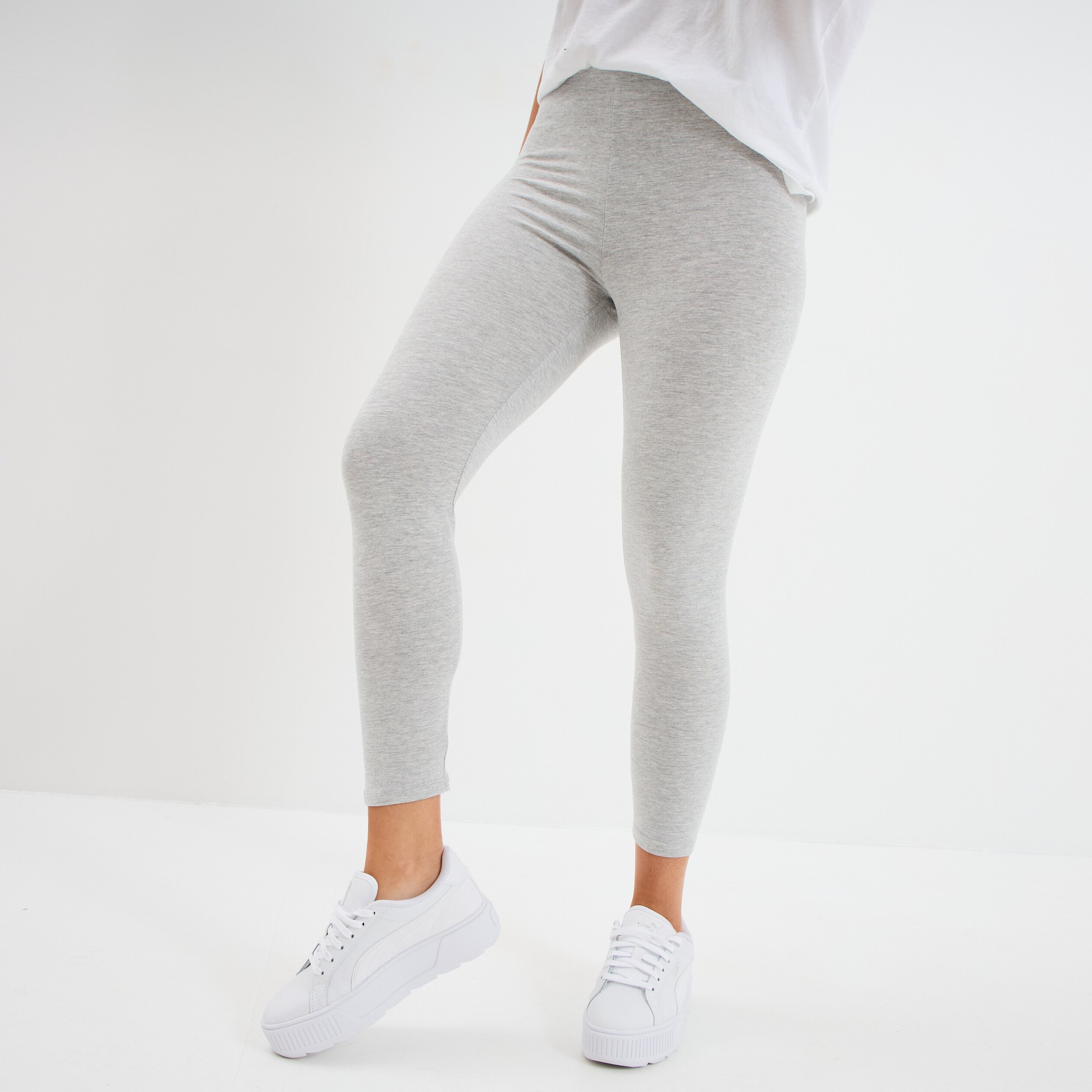 Legging 7/8ème taille élastiquée gris clair femme