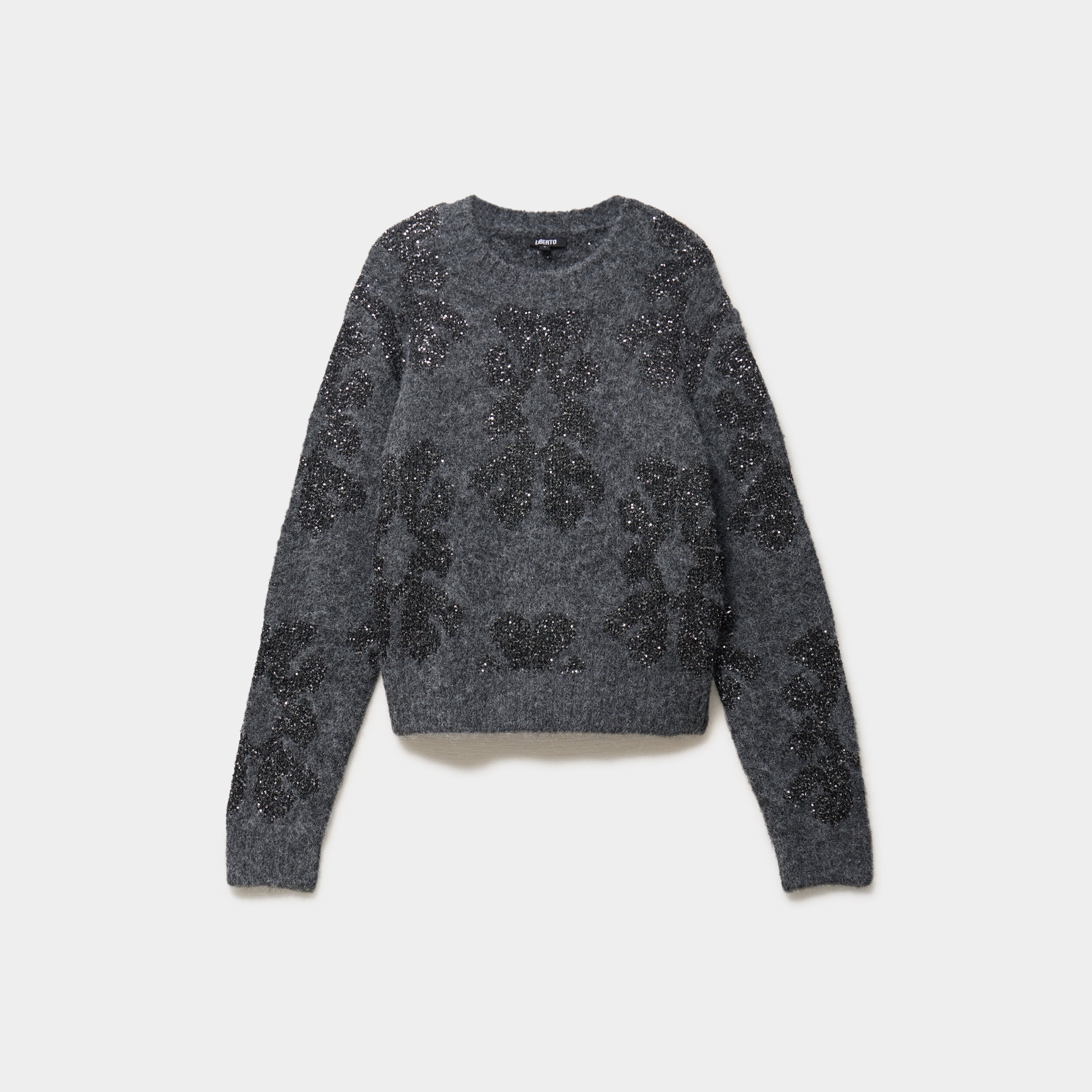Pull col rond &agrave; sequins gris fonc&eacute; femme