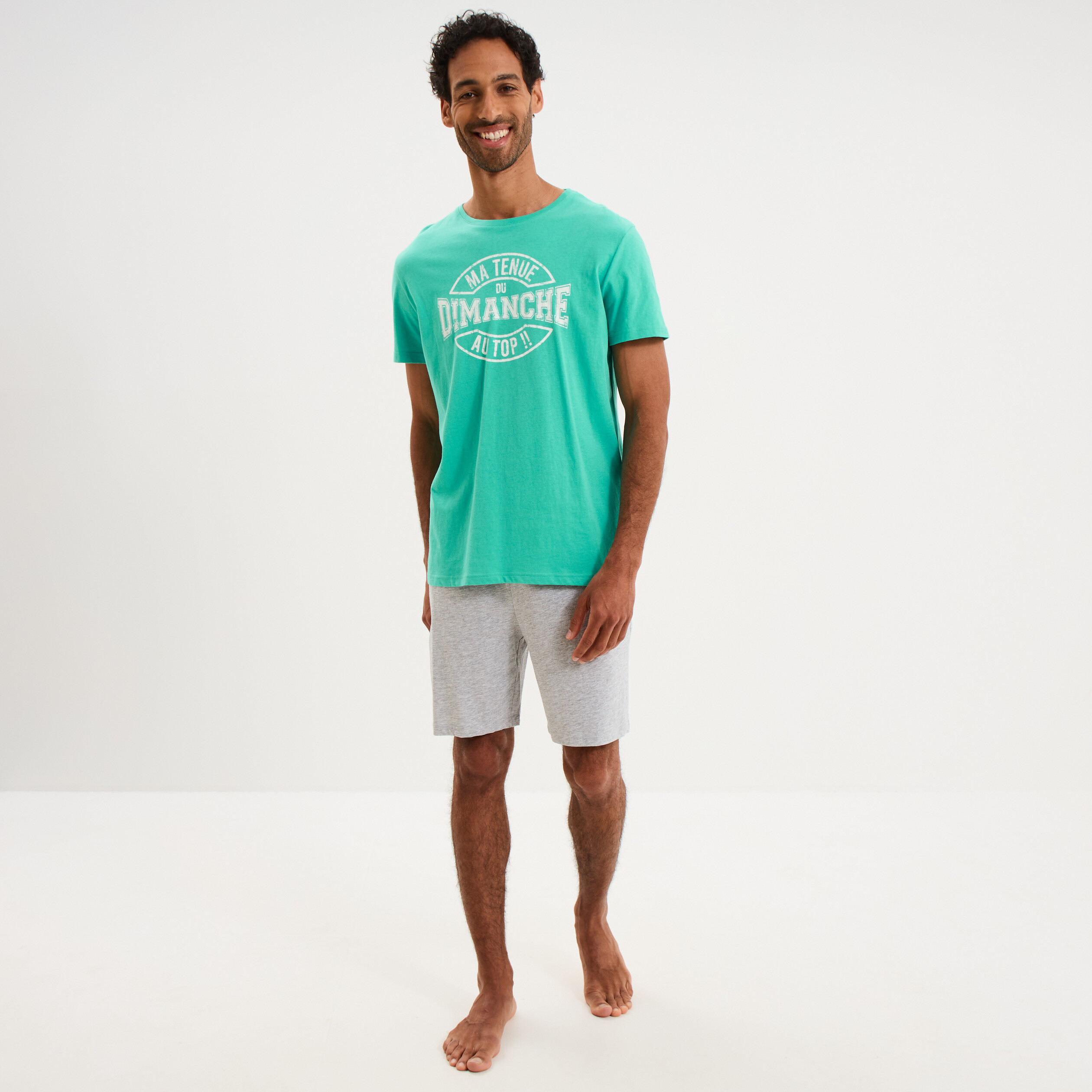 Ensemble pyjama avec short et t-shirt vert menthe homme