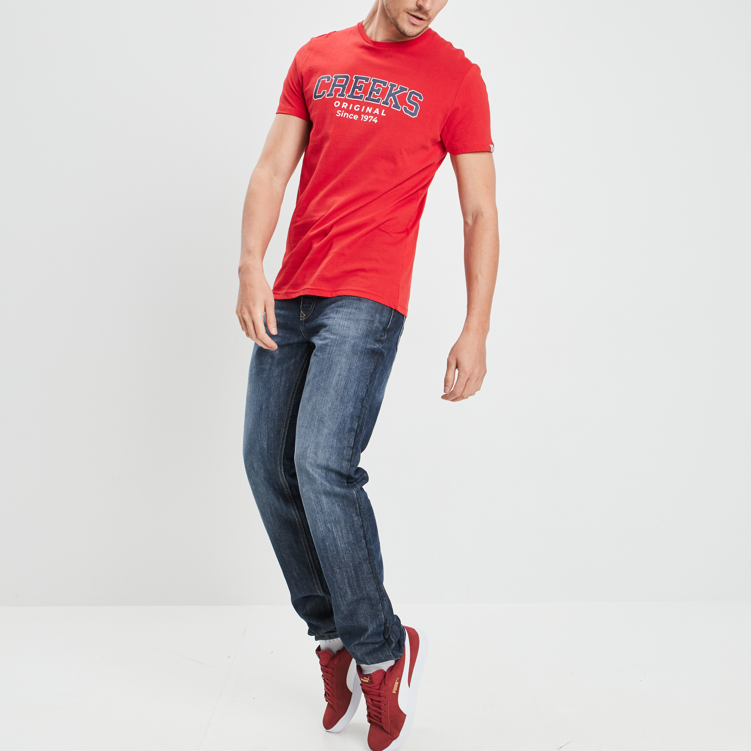 t shirt manches courtes coton creeks rouge homme T-shirt manches courtes coton Creeks rouge homme