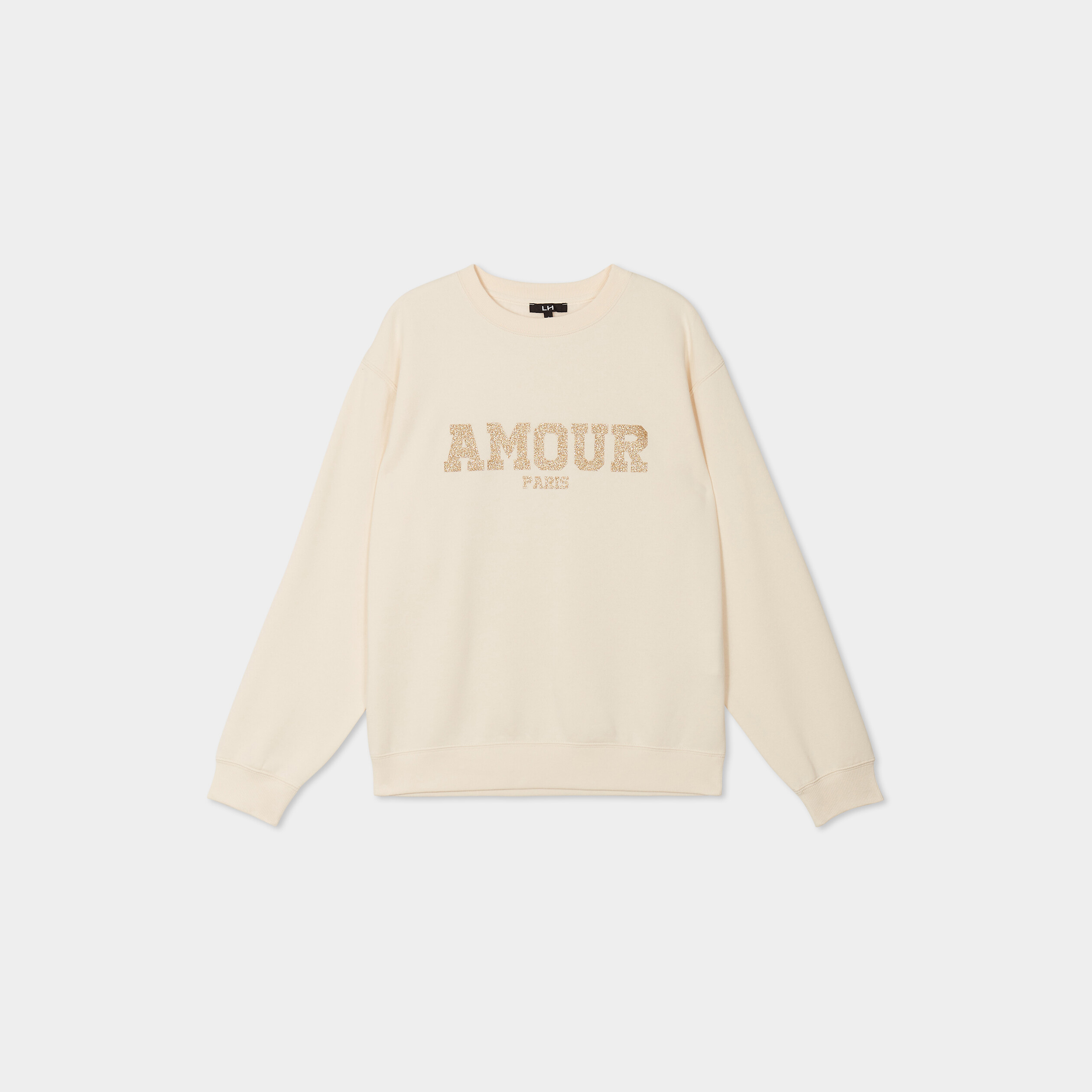 sweat col rond a paillettes sable femme Sweat col rond à paillettes sable femme