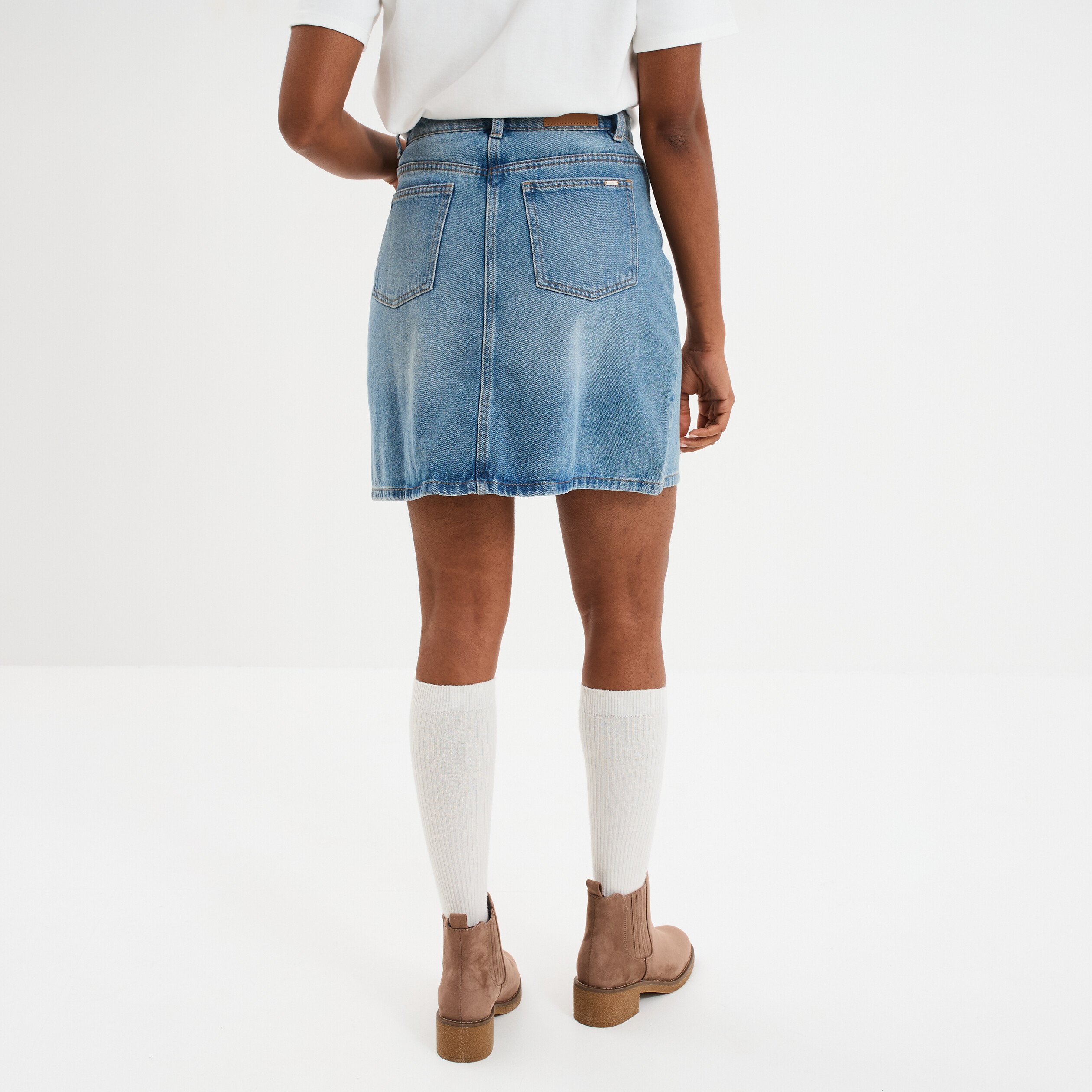 jupe courte trapeze en jean coton denim double stone femme Jupe courte trapèze en jean coton denim double stone femme