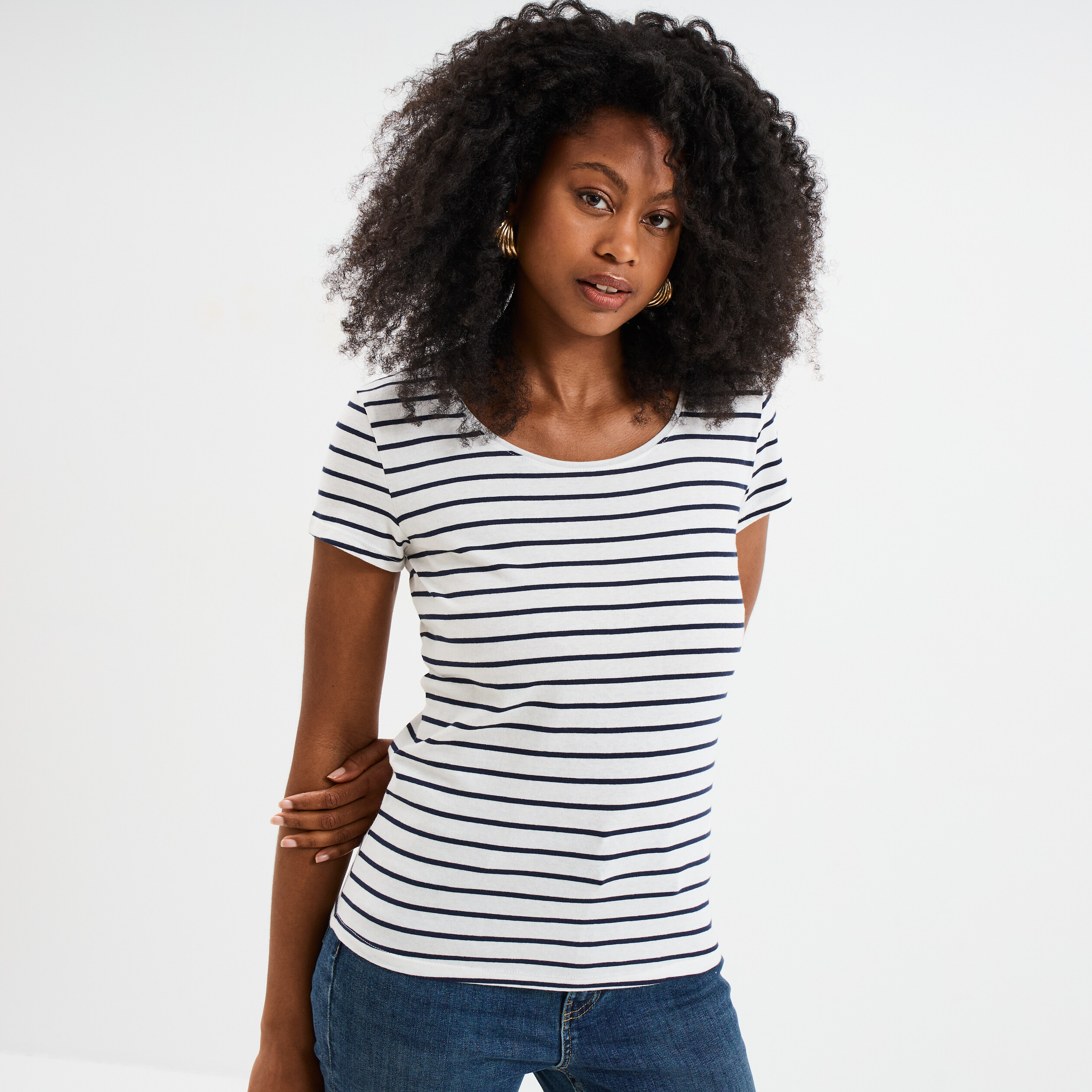 t shirt raye manches courtes ecru femme T-shirt rayé manches courtes ecru femme