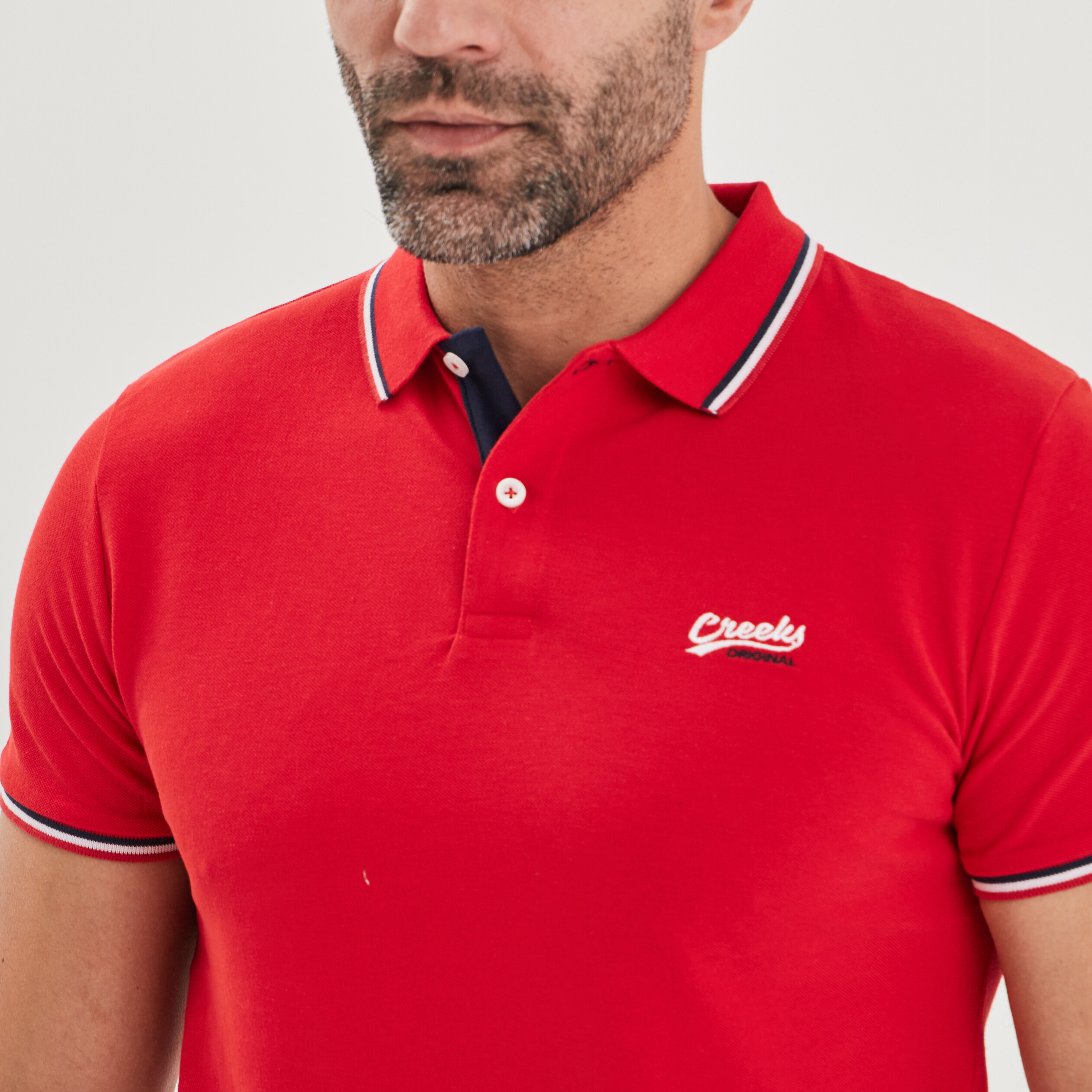 polo avec broderie poitrine coton creeks rouge homme Polo avec broderie poitrine coton Creeks rouge homme