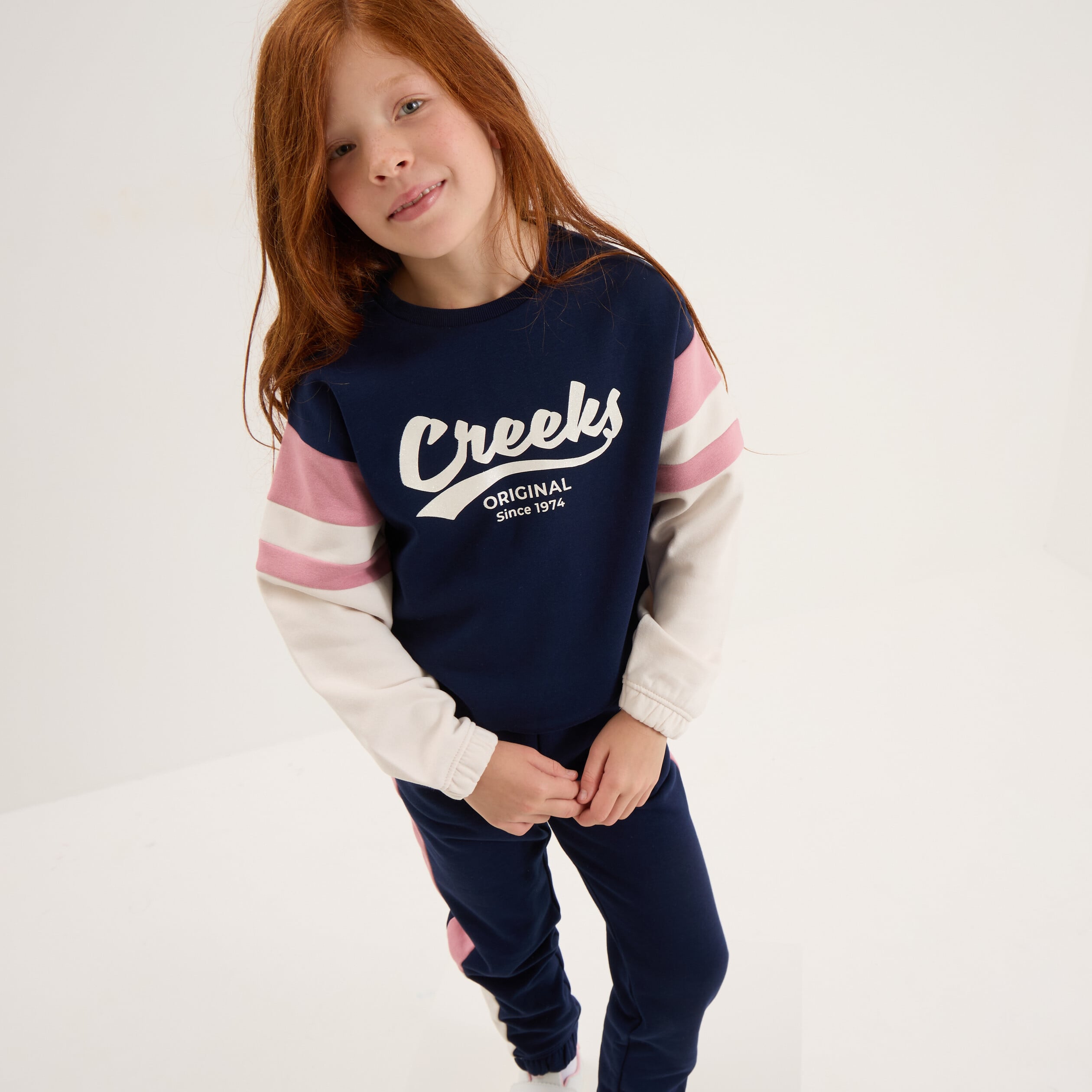 Ensemble jogging sweat et pantalon coton bleu marine fille