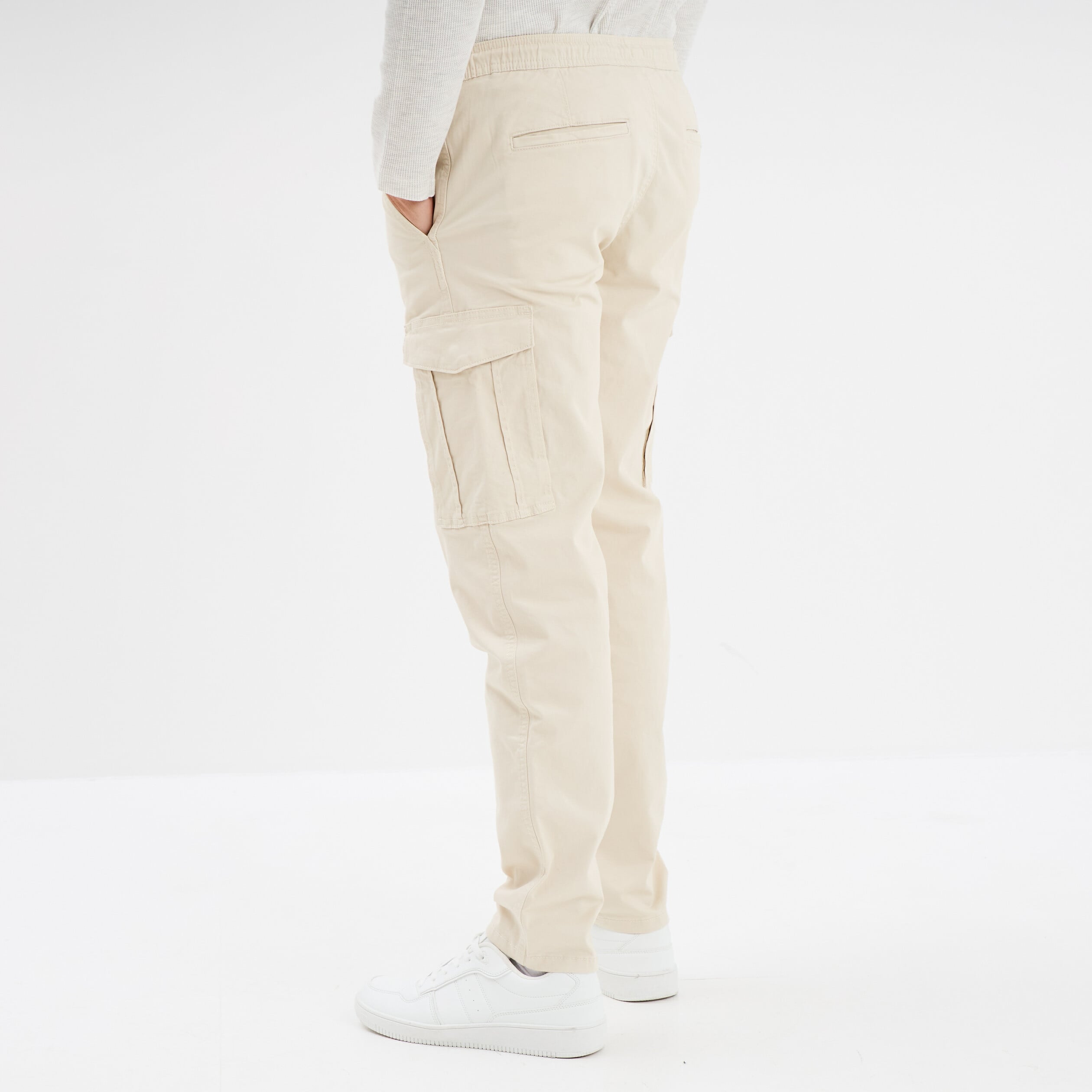Pantalon cargo taille &eacute;lastiqu&eacute;e beige homme