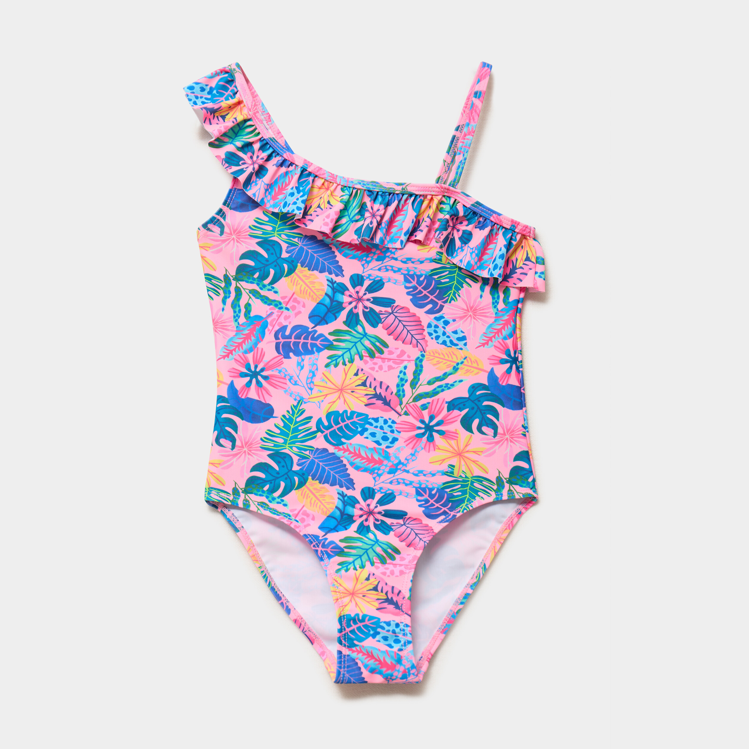 Maillot de bain une pi&egrave;ce asym&eacute;trique rose fluo fille