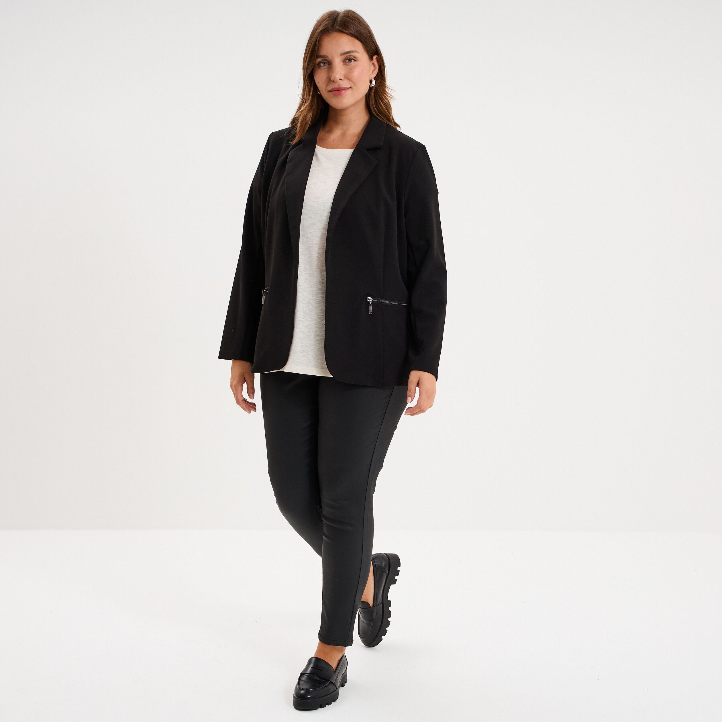 T-shirt droit manches courtes col rond ecru femme grande taille