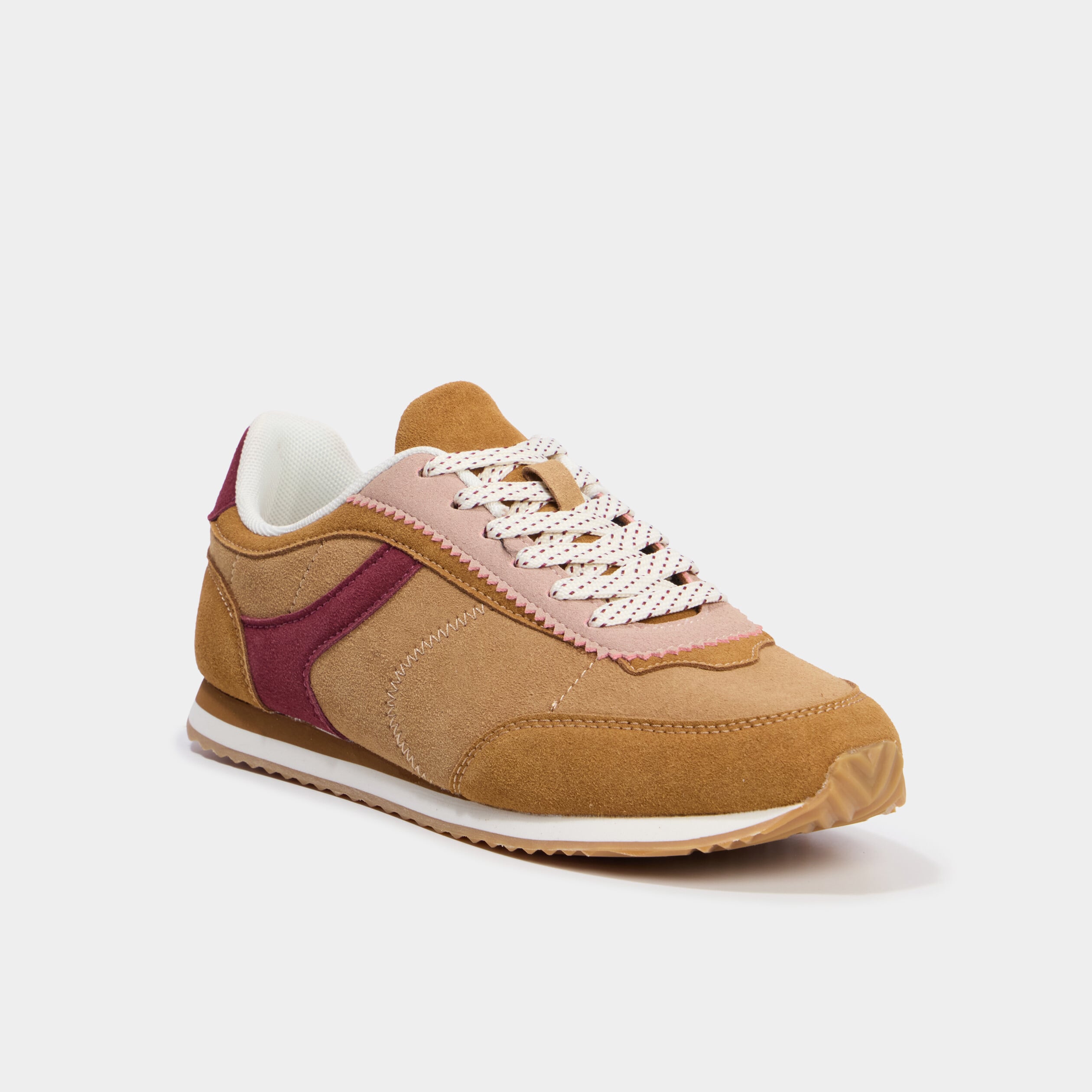 Baskets su&eacute;dine &agrave; lacets rose femme