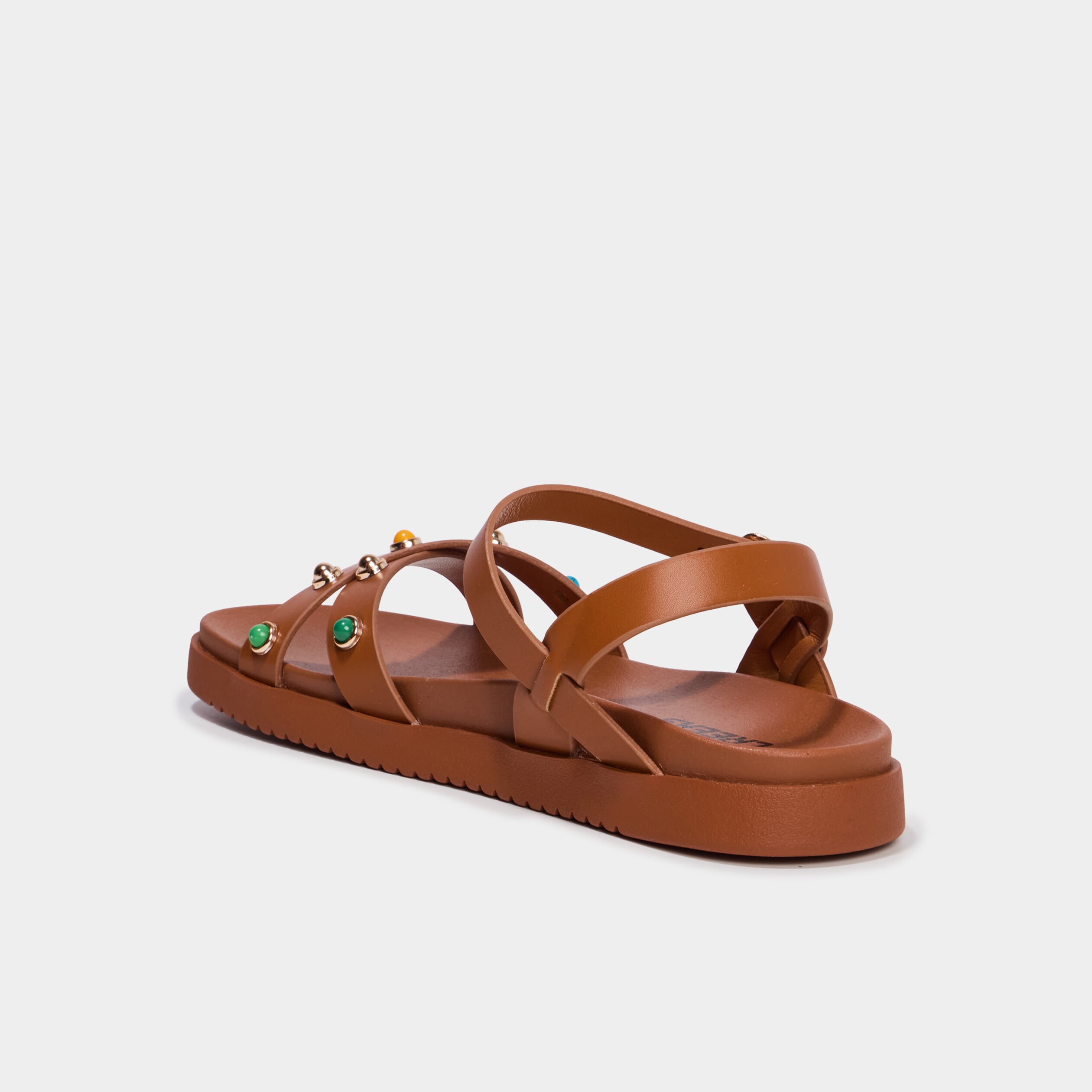 Sandales avec d&eacute;tails clout&eacute;s et perles marron femme