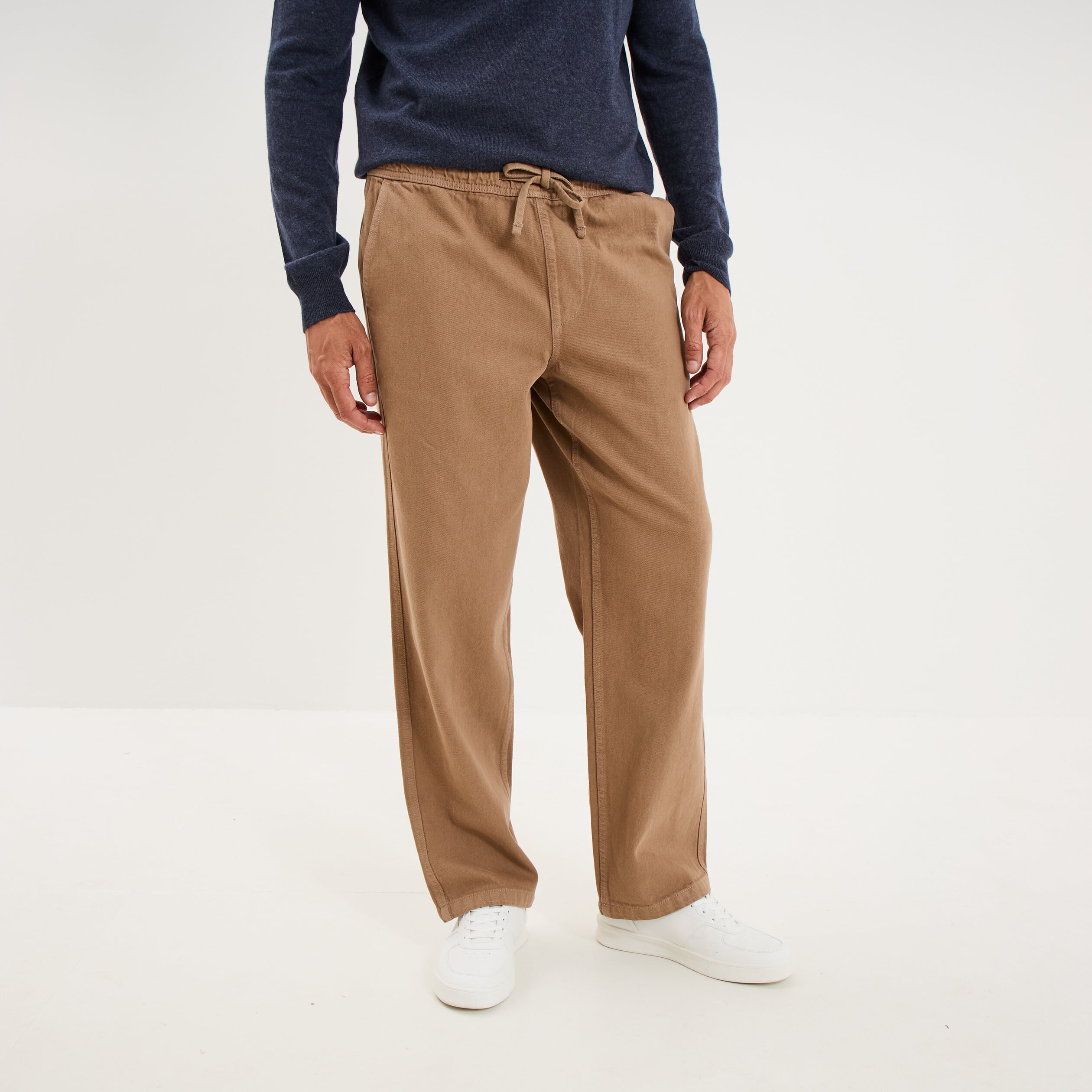 Pantalon chino droit taille &agrave; coulisse taupe homme