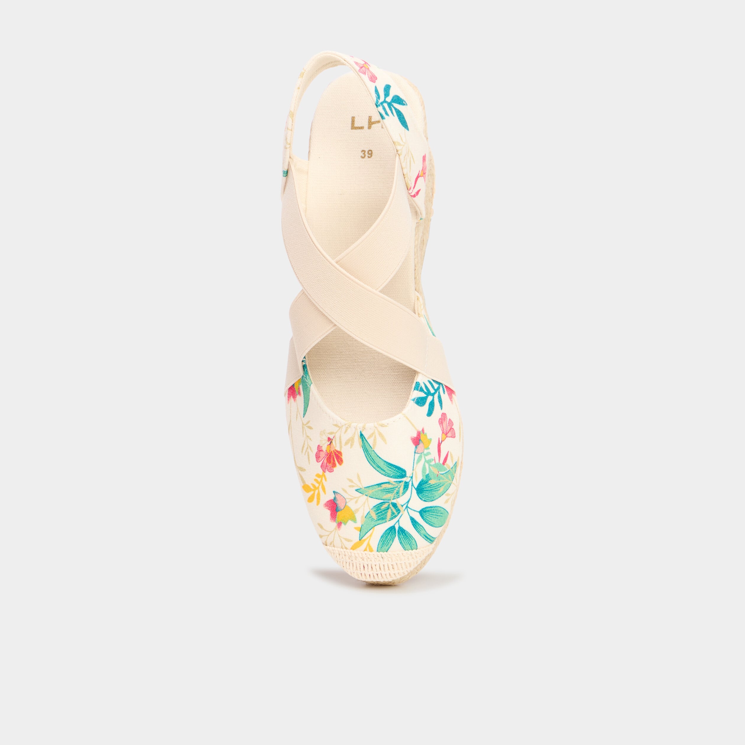 Sandales espadrilles compens&eacute;es en toile multicolore femme