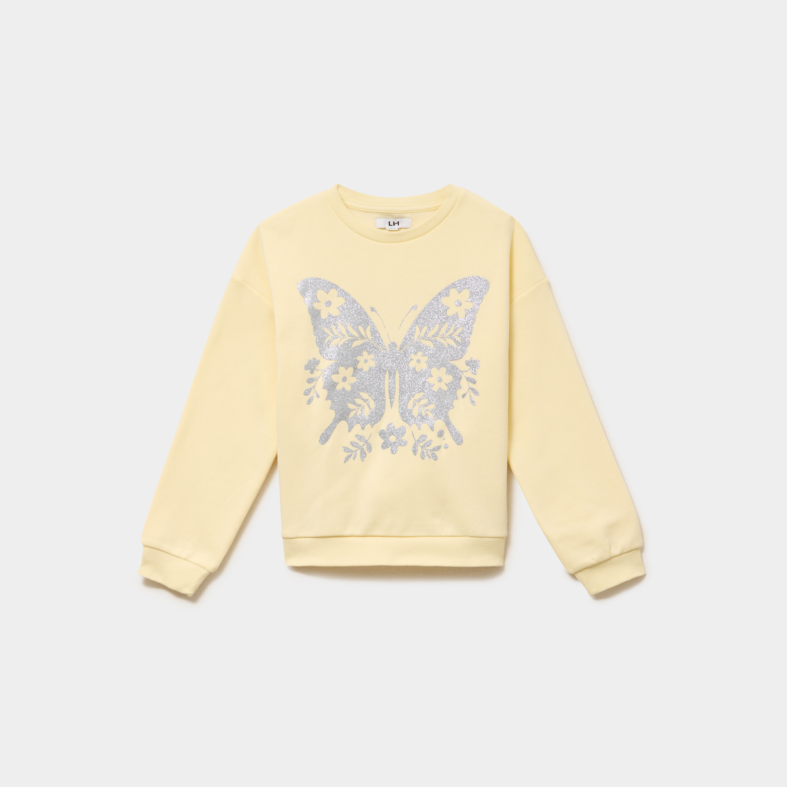 Sweat oversize col rond jaune clair fille