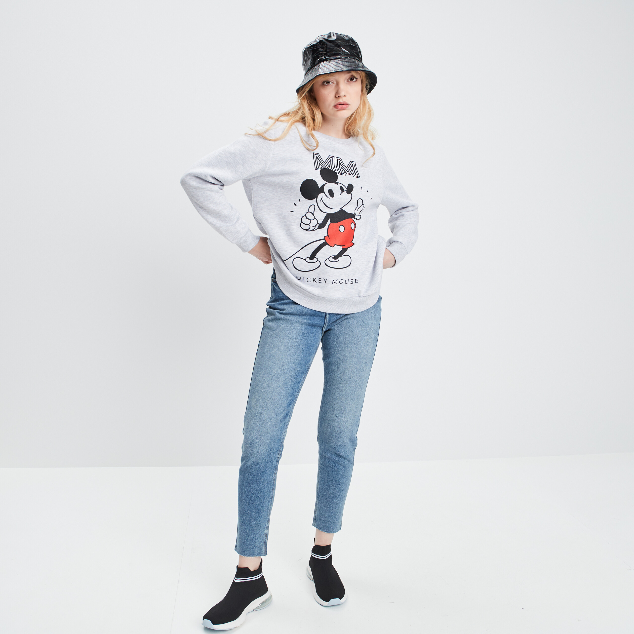 sweat a col rond mickey gris femme Sweat à col rond Mickey gris femme
