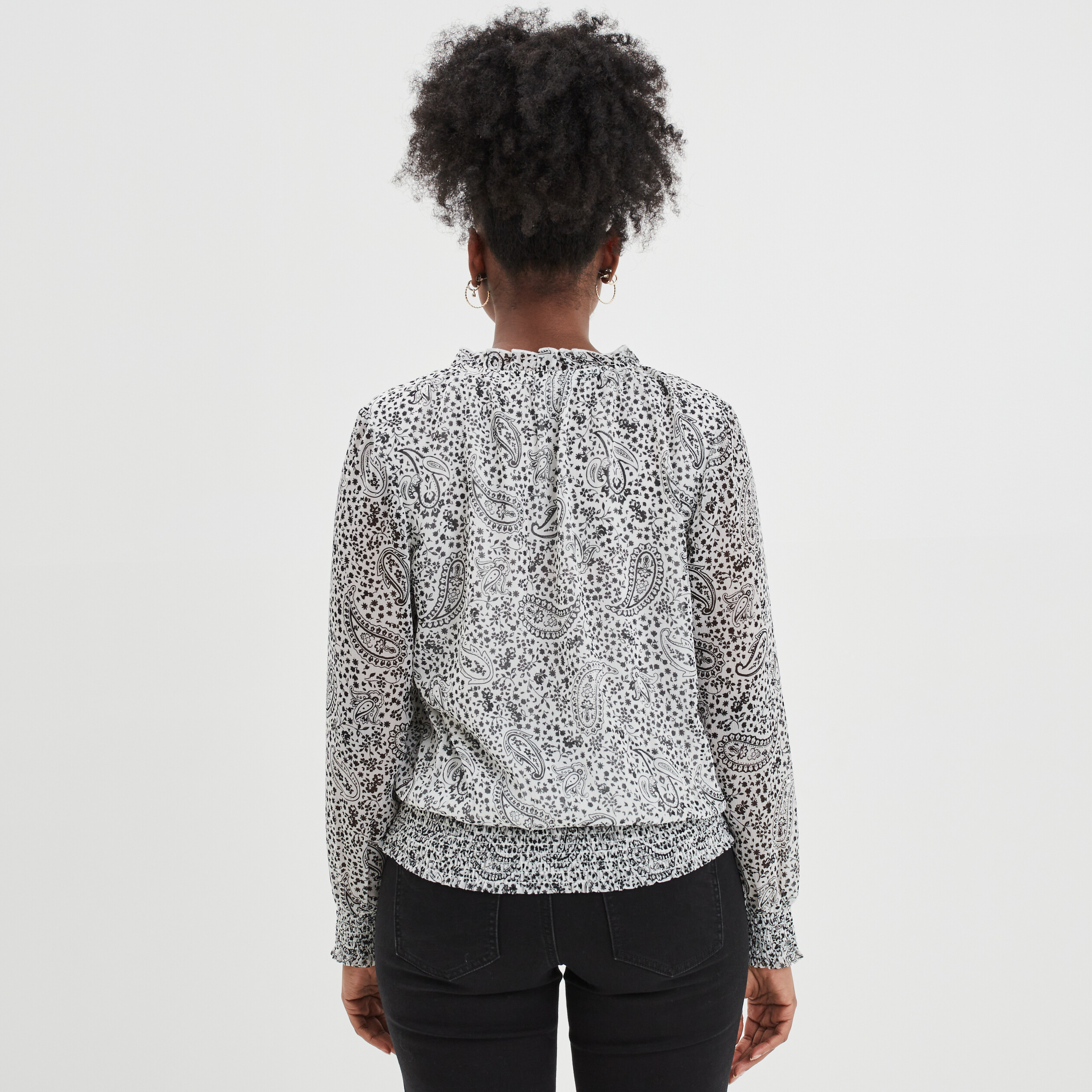 Blouse manches longues col montant ecru femme