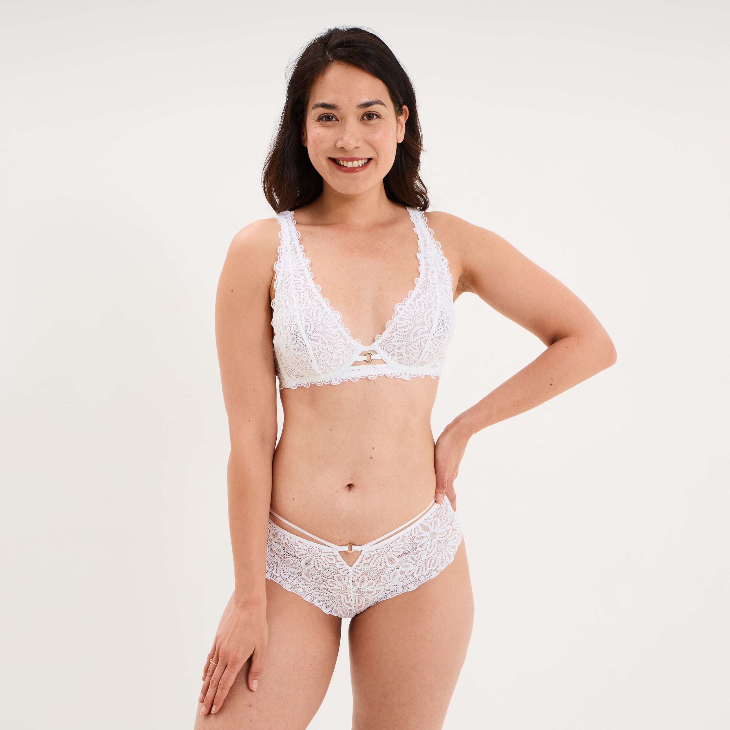 Shorty en dentelle blanc femme